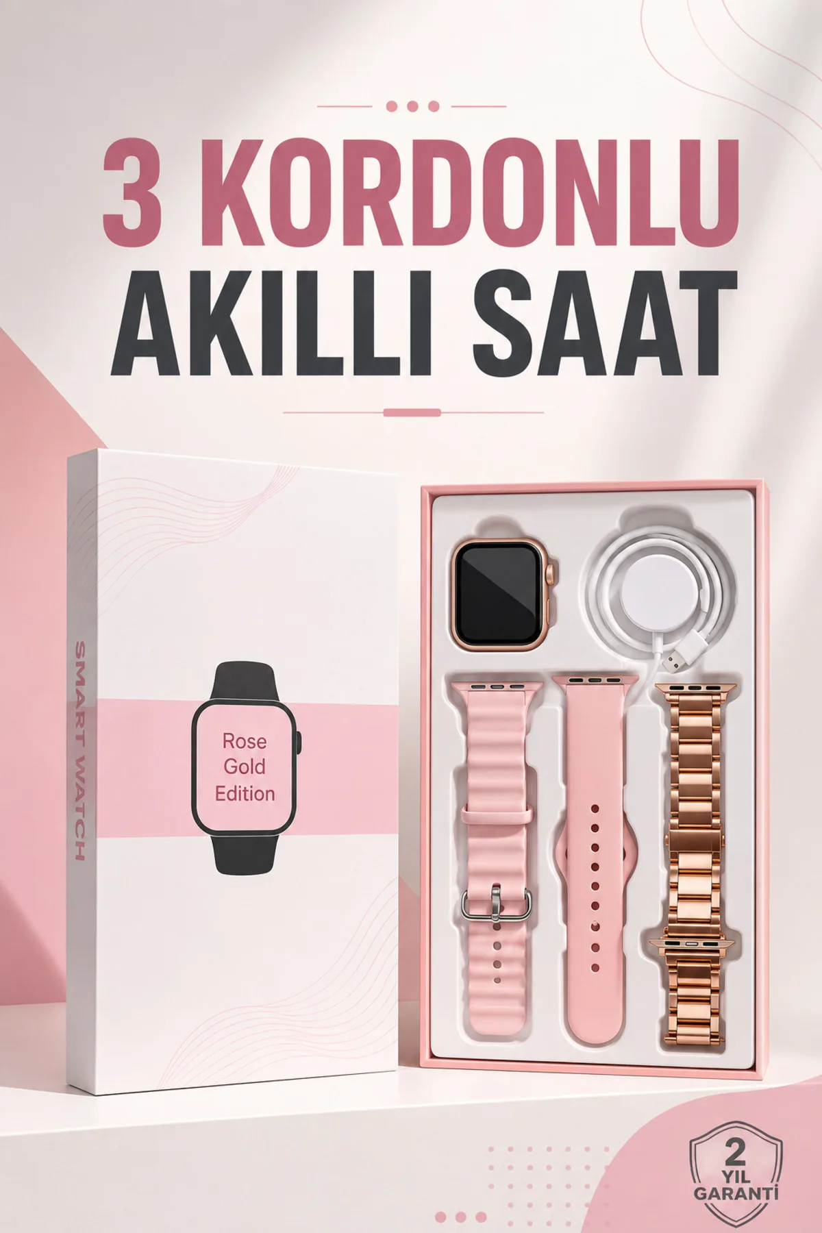 Akıllı Saat Amoled Ekran 3 Kordonlu Aksesuar Hediyeli Sesli Görüşme