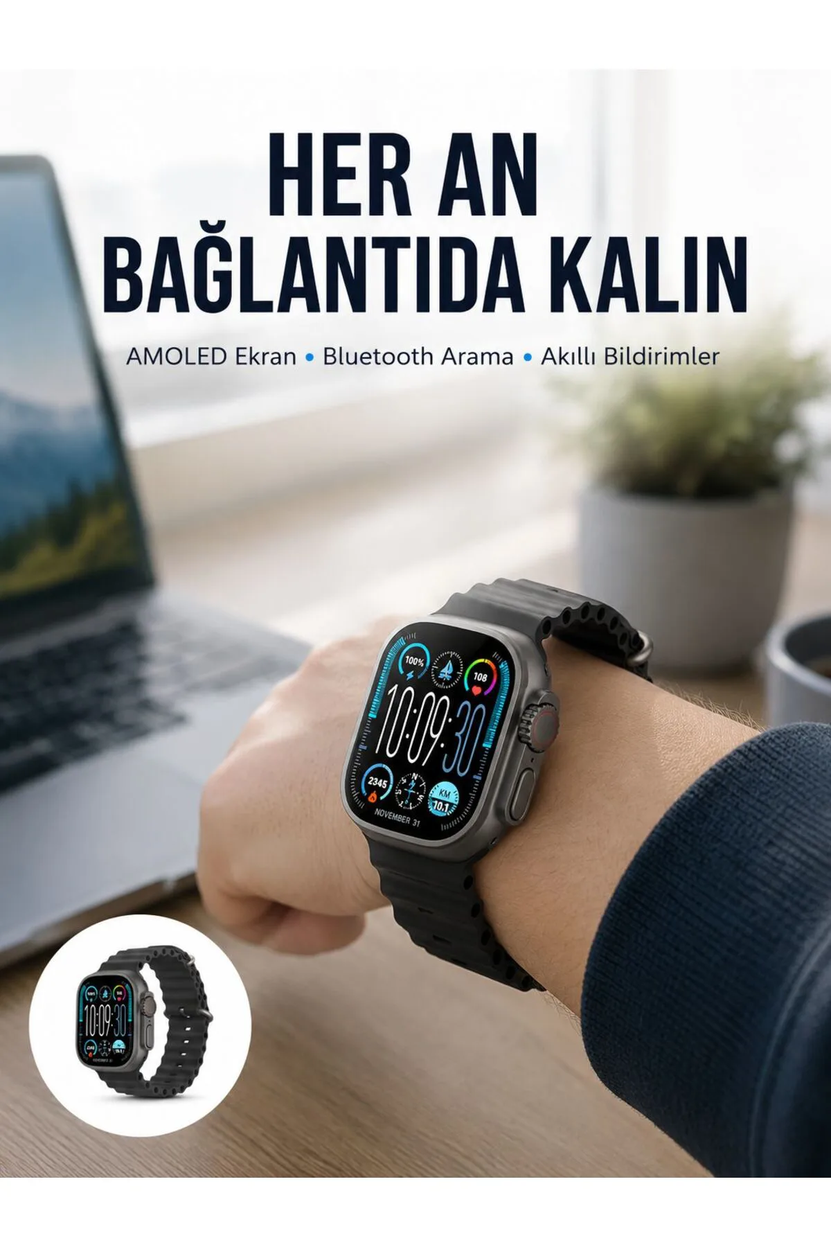 AMOLED Akıllı Saat 49mm Bluetooth Arama Spor ve Sağlık Yeni Nesil