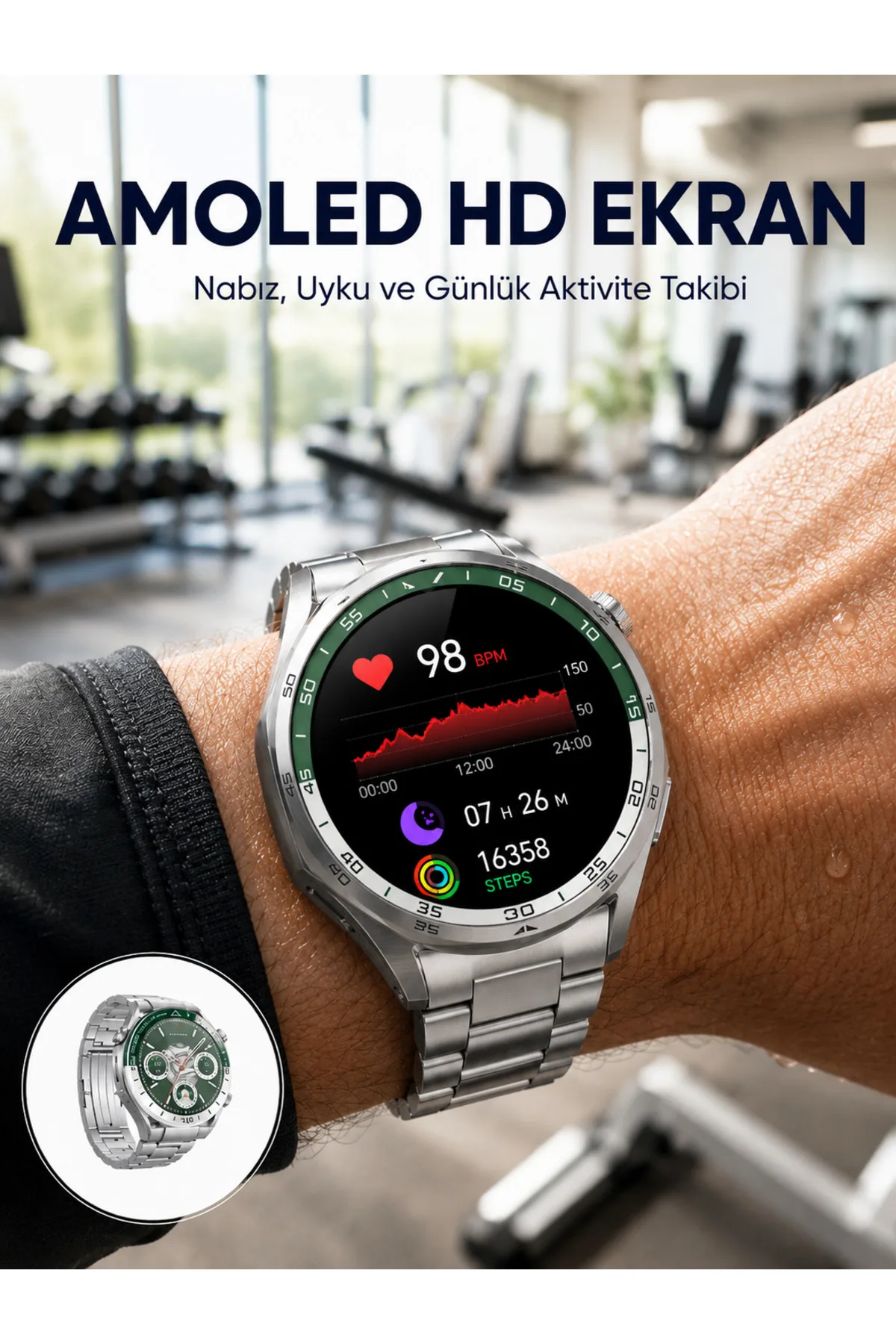Amoled Smartwatch Harita Modlu Bluetooth Aramalı 3 Değiştirilebilir Kayışlı Yeni Nesil