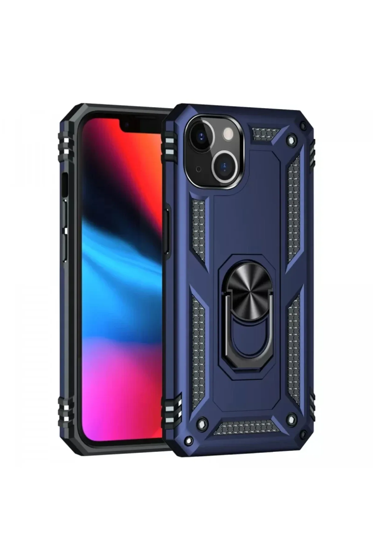 Newface iPhone 14 Kılıf Sofya Yüzüklü Silikon Kapak - Lacivert