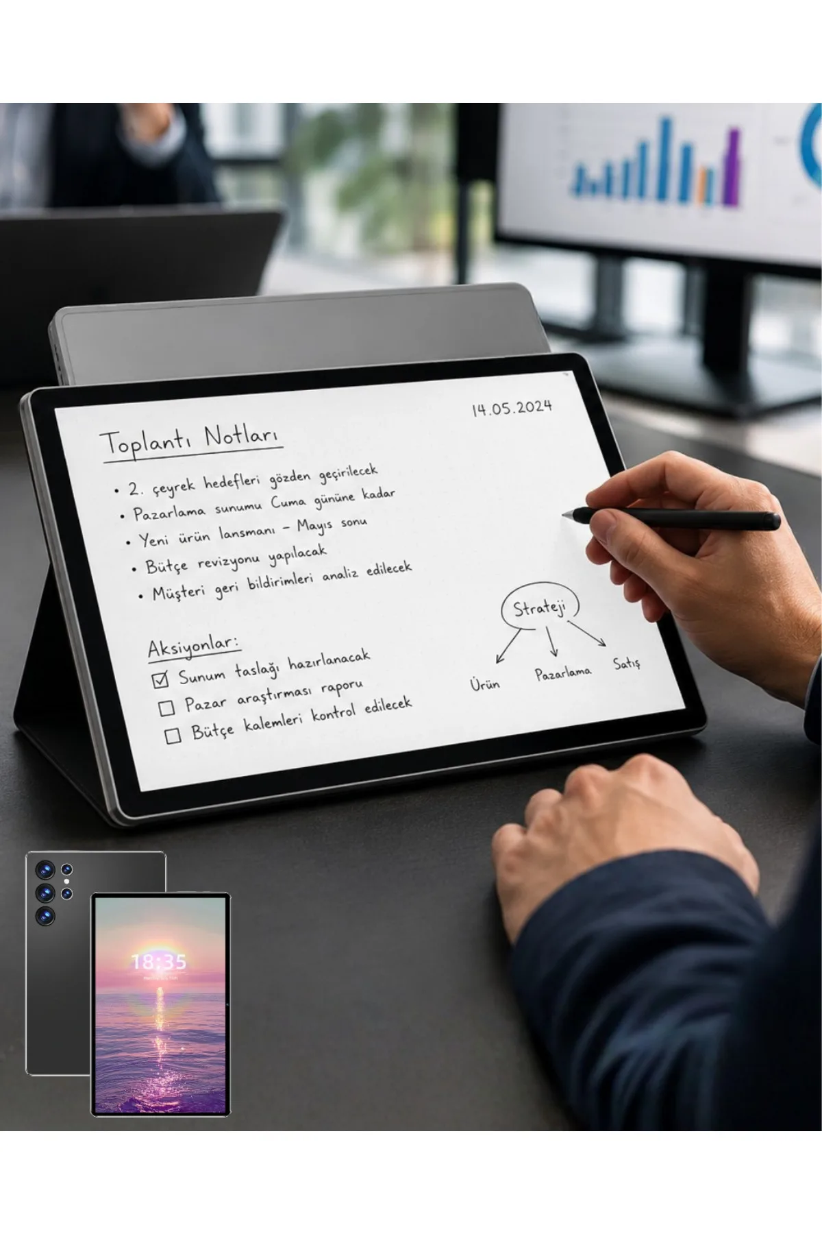 10.1 İnç Android Tablet 16GB RAM 1TB Depolama Klavyeli Tablet Seti