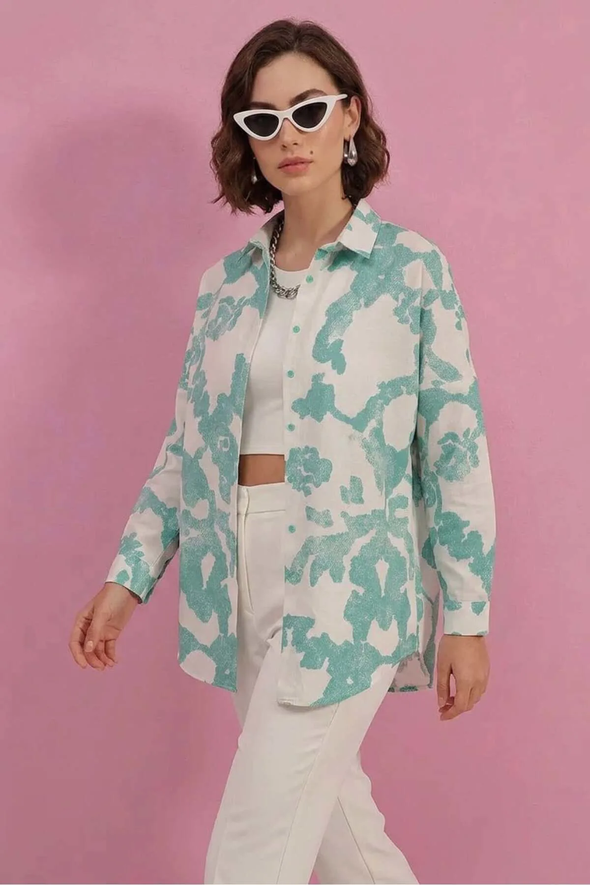 Kadın Oversize Basic Pamuklu Kiremit Gömlek