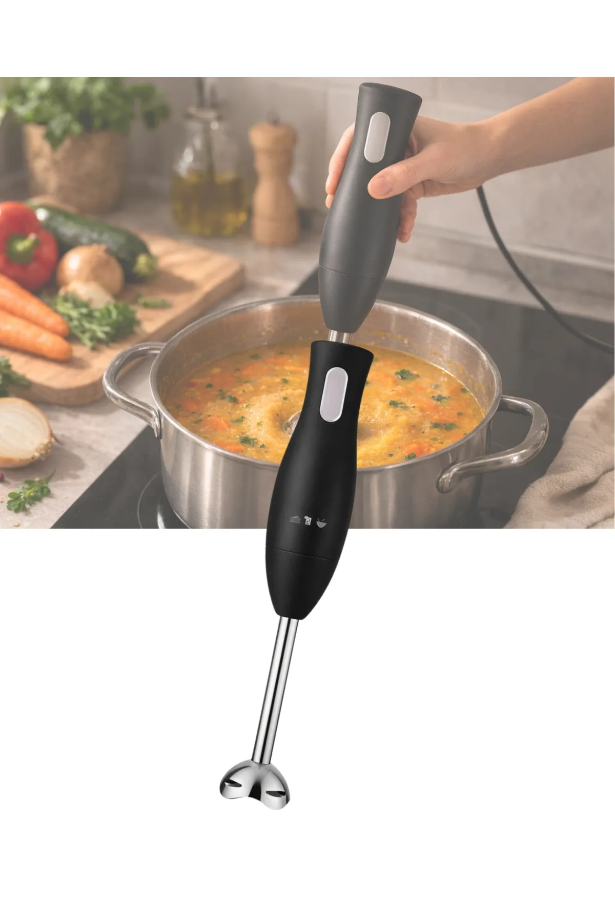 Mutfak El Blenderı Paslanmaz Çelik Uçlu Ergonomik Tasarım