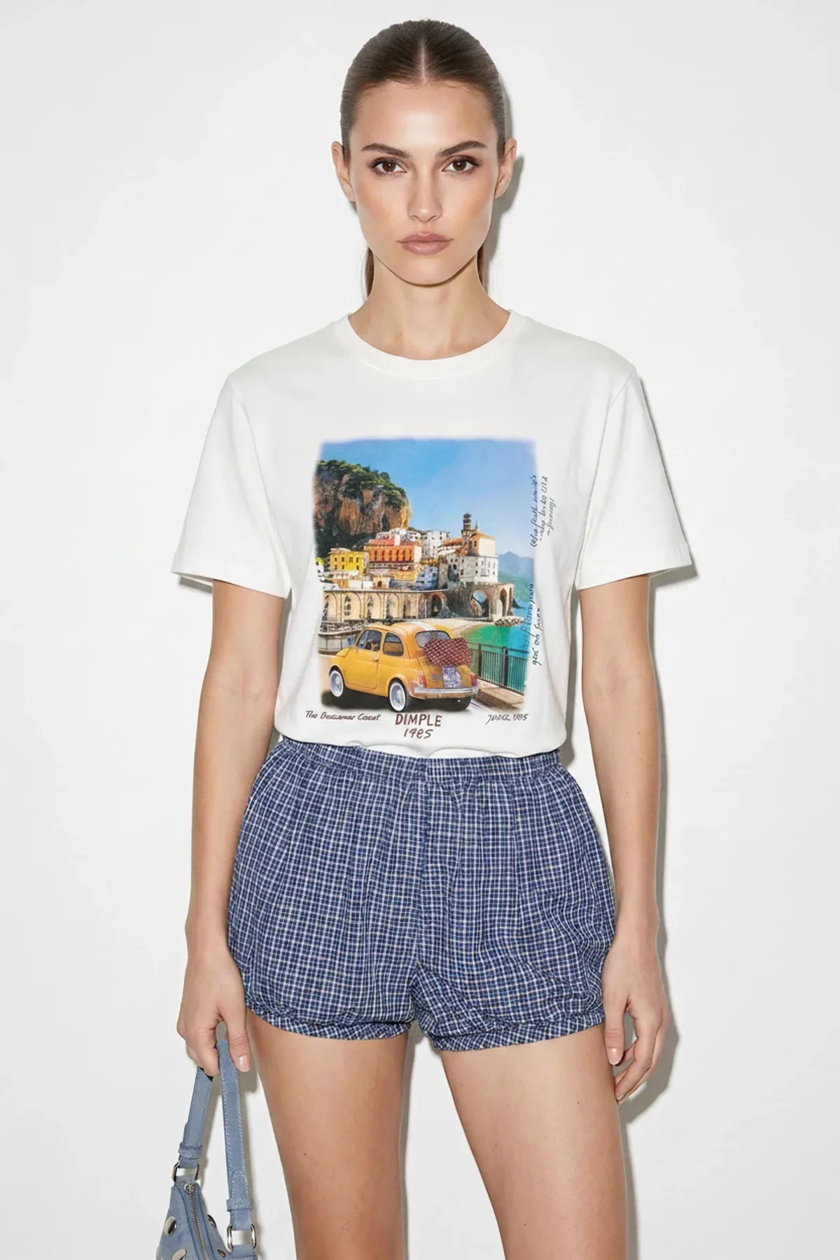 Kadın Italy Temalı Baskılı Premium Tasarım Pamuklu T Shirt Beyaz