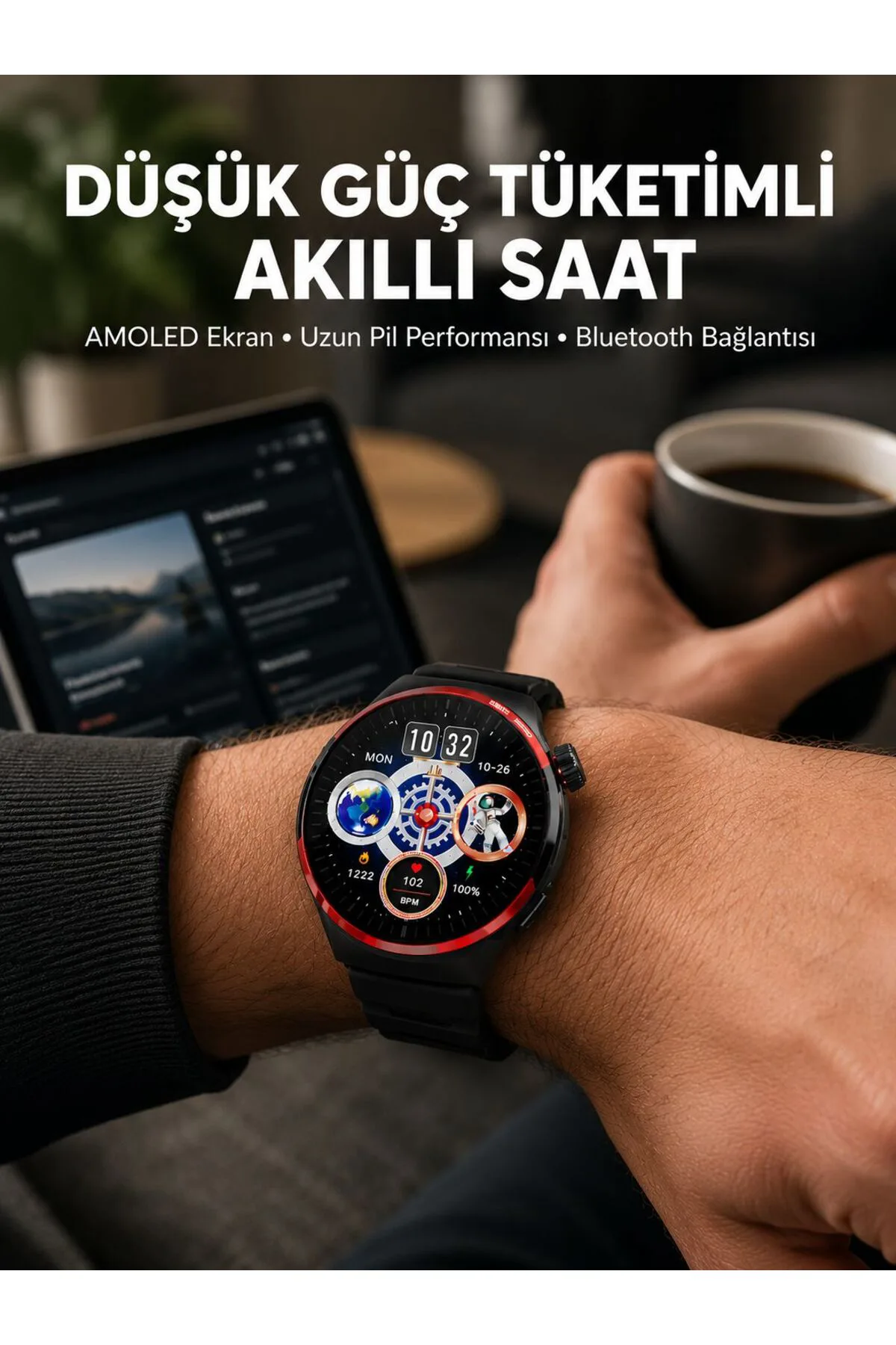 Dokunmatik Akıllı Saat Kablosuz Şarj AMOLED Ekran Yeni Nesil