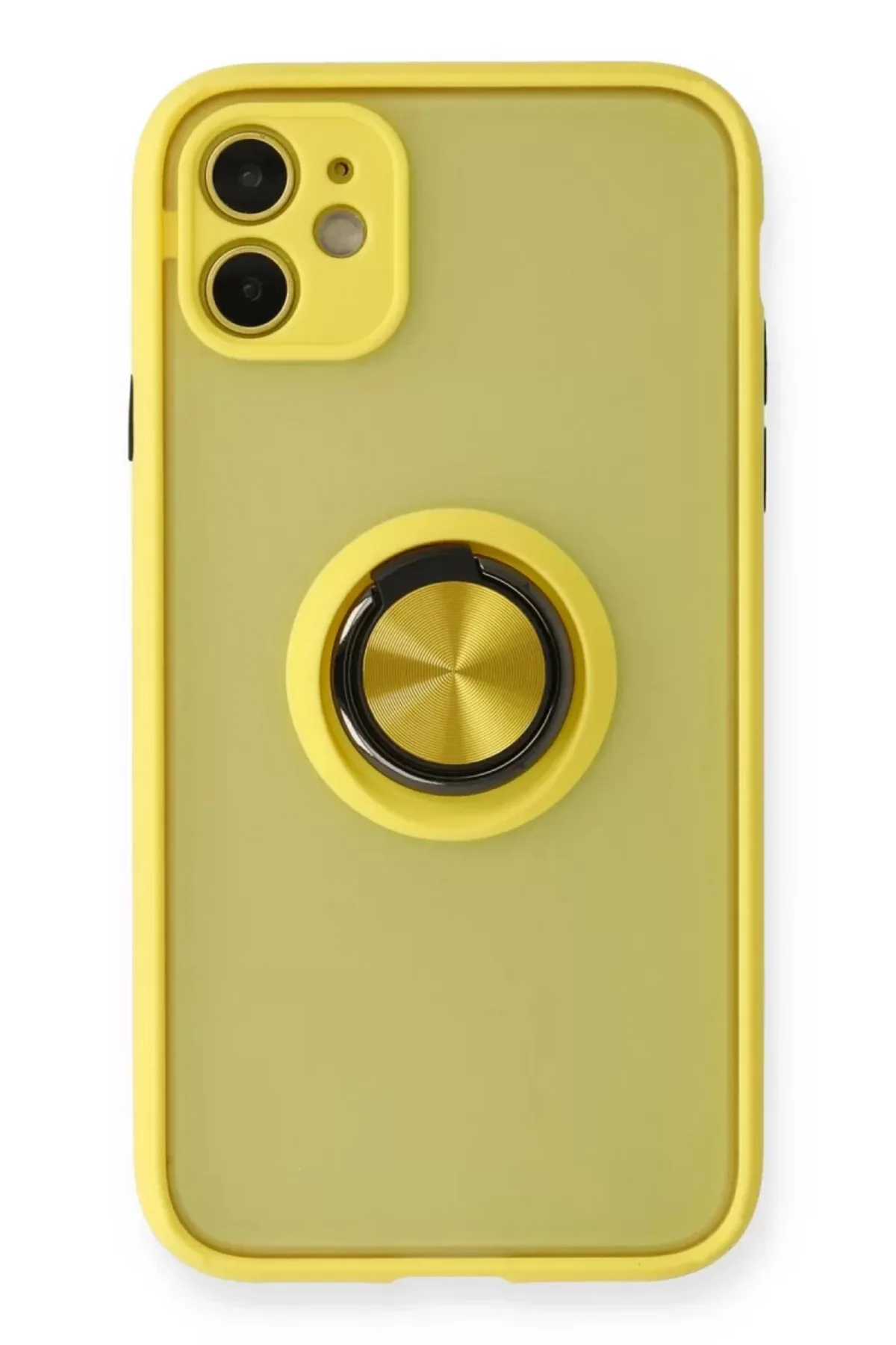 Newface Apple iPhone 11 Kılıf Montreal Yüzüklü Silikon Kapak - Sarı