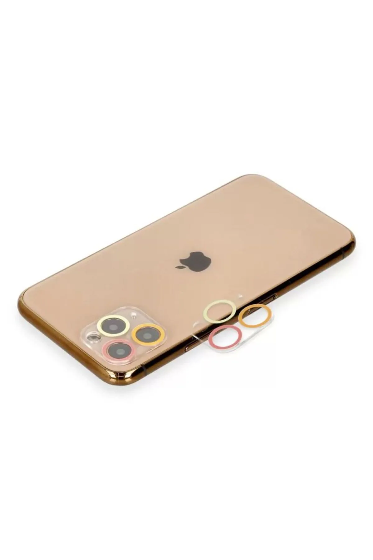 Apple iPhone 11 Pro Max Renkli Kamera Lens Koruma Cam - Turuncu-Kırmızı