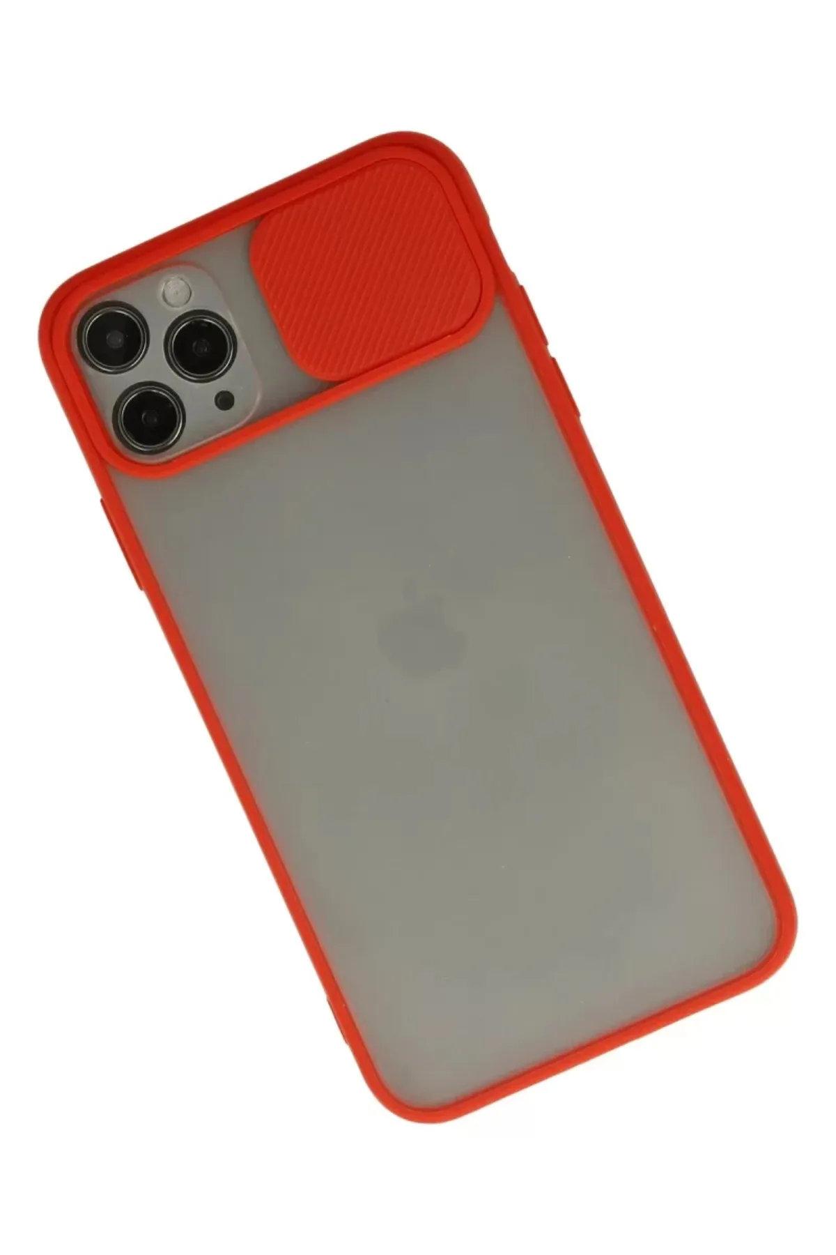 Newface Apple iPhone 11 Pro Max Kılıf Palm Buzlu Kamera Sürgülü Silikon - Kırmızı