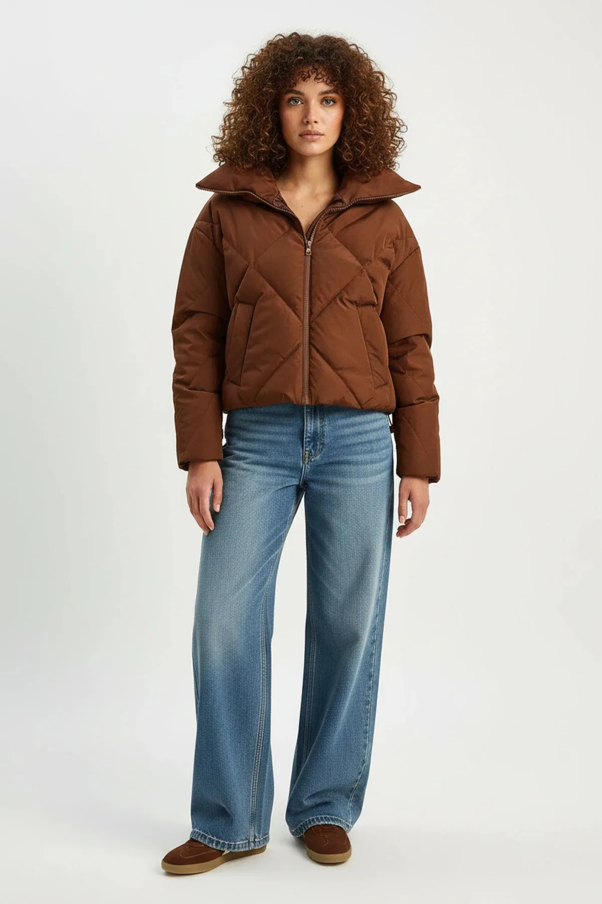 Kadın Oversize Şişme Acı Kahve Mont