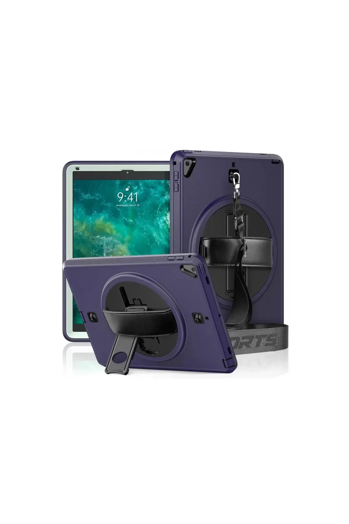 Newface Apple iPad 5 Air 9.7 Kılıf Strap-C Otterbox Tablet Kapak - Lacivert
