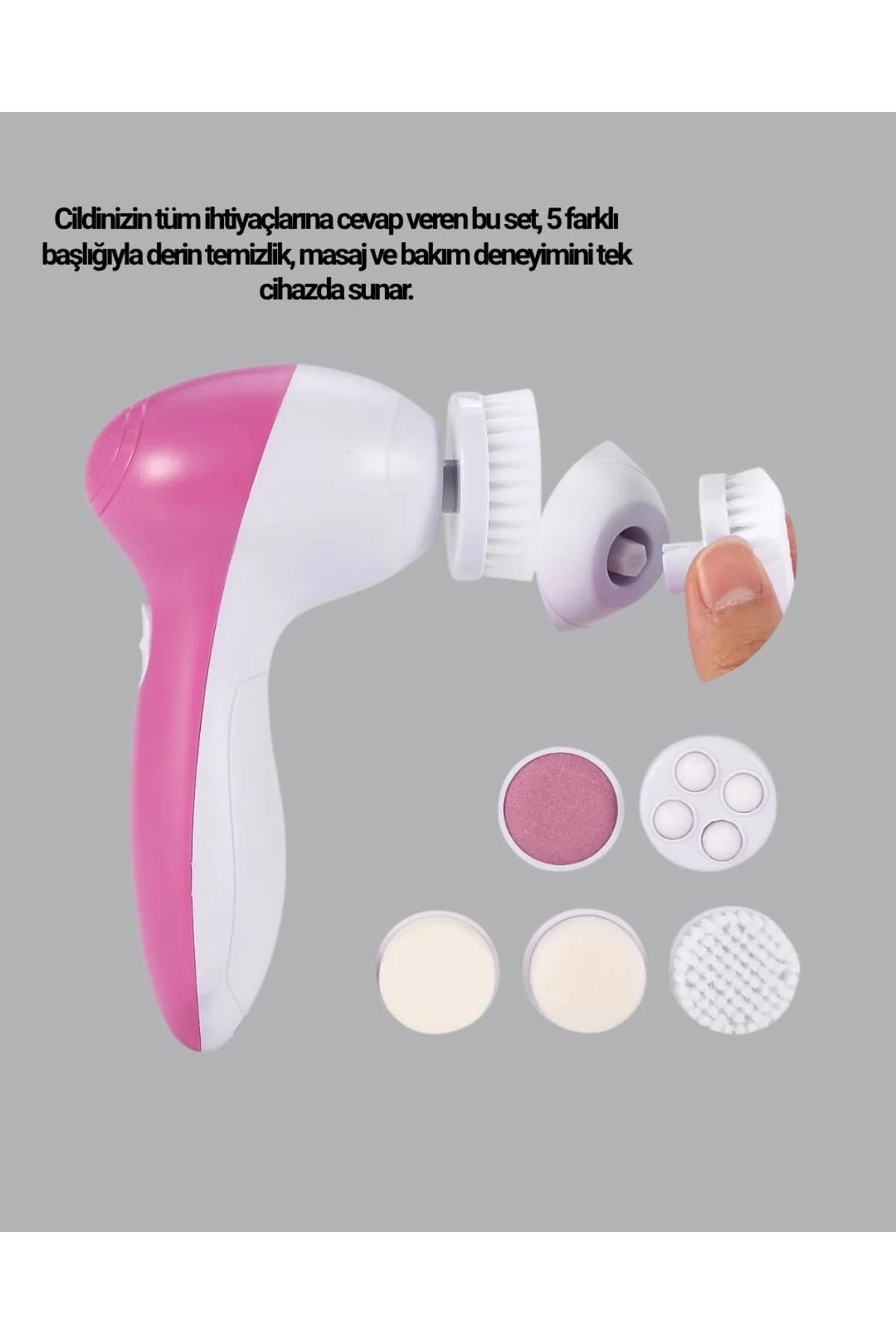 5’i 1 Arada Yüz Temizleme Cihazı – Masaj, Fırça, Peeling ve Krem Uygulama Aparatlı