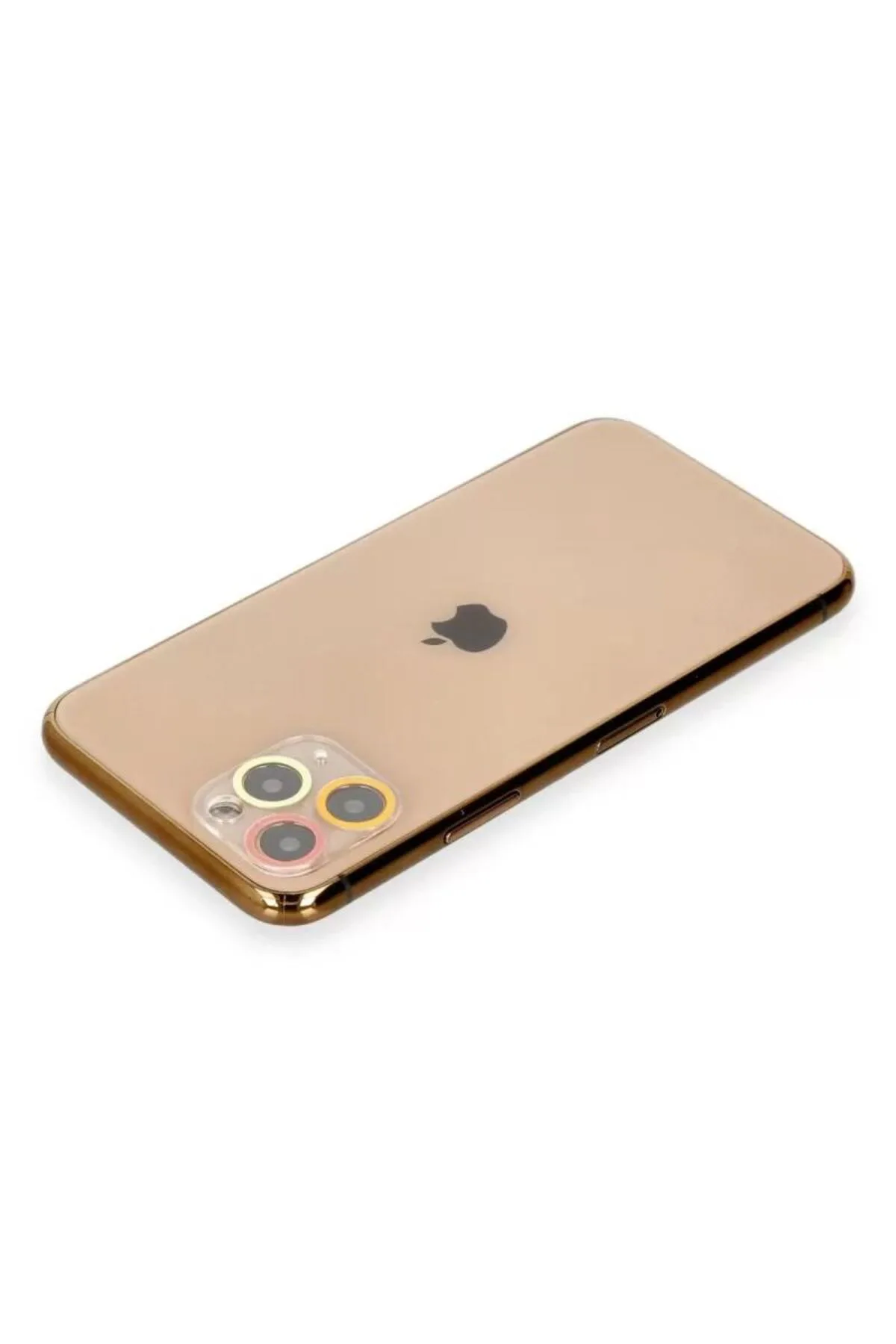 Apple iPhone 11 Pro Max Renkli Kamera Lens Koruma Cam - Turuncu-Kırmızı