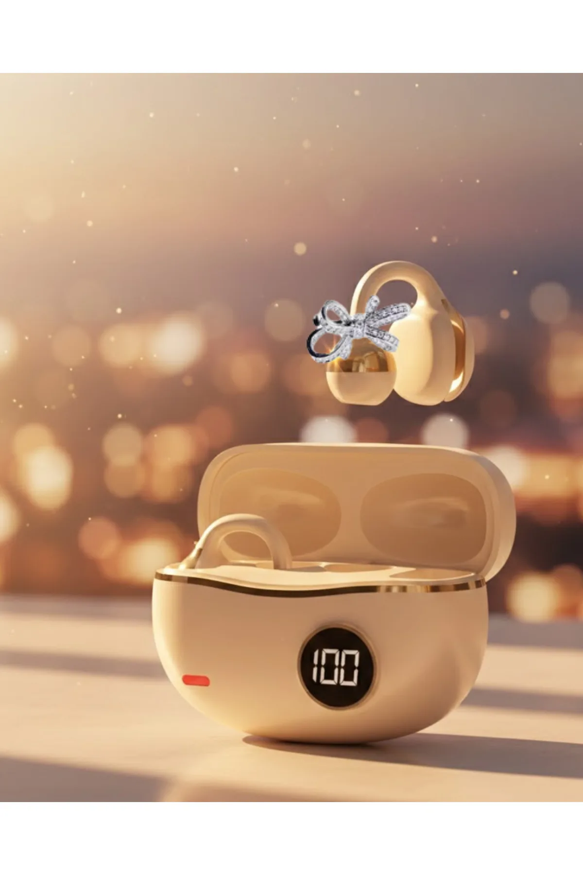 Şık ve Taşınabilir Bluetooth Kulaklık Gün Boyu Kullanım 2 Kurdele Küpe Hediyeli