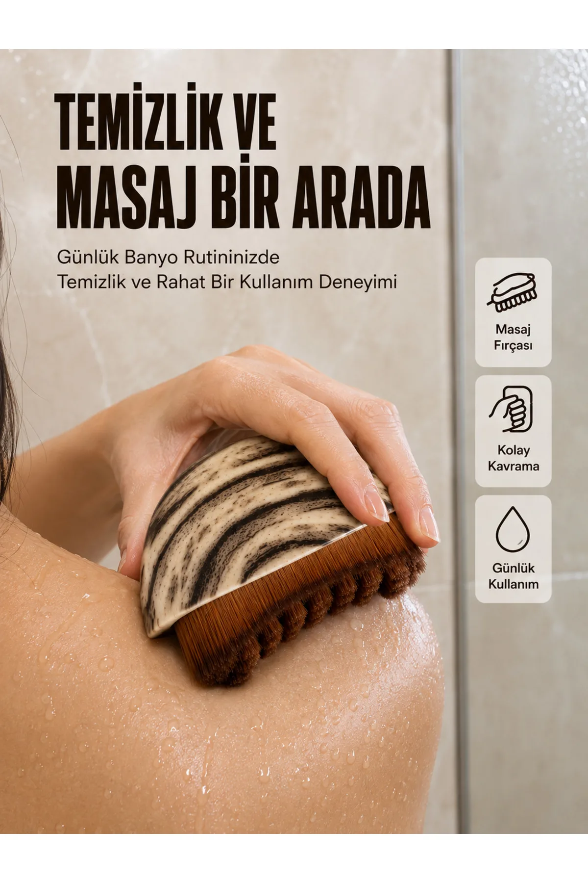Vücut Temizleme Fırçası Ergonomik Elde Tutulan Yumuşak Kıllı Masaj Fırçası