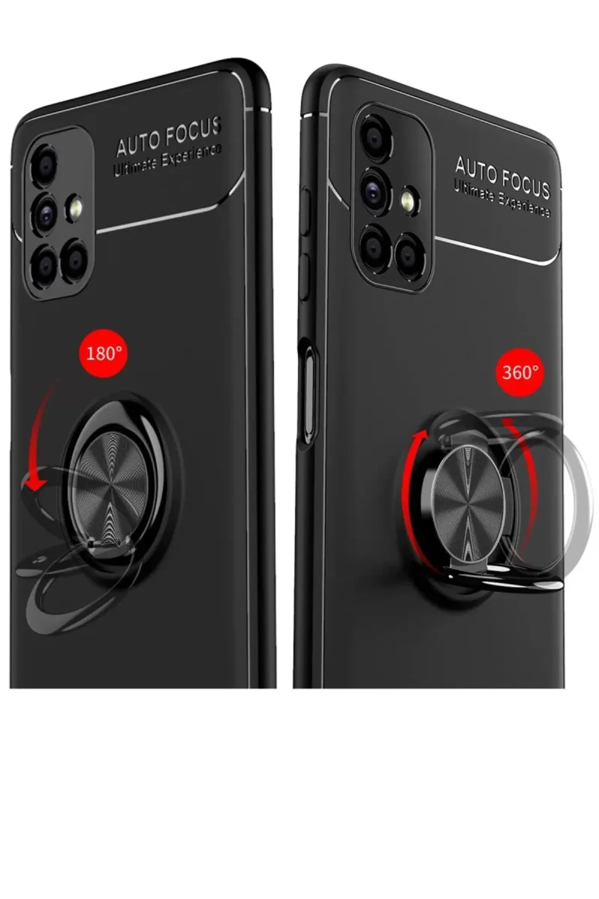 Newface Samsung Galaxy M51 Kılıf Range Yüzüklü Silikon - Siyah-Kırmızı