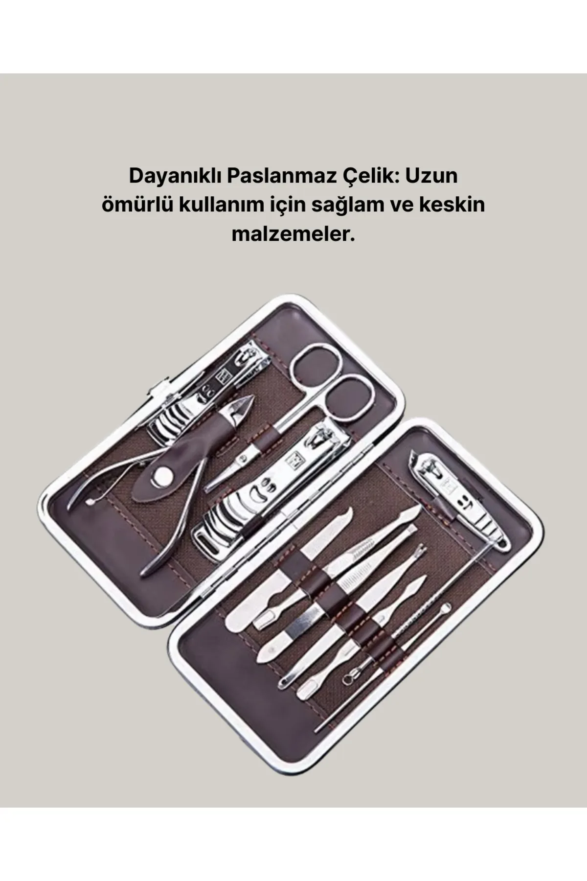 Özel Deri Çantalı 12 Parça Manikür Pedikür Bakım Seti Paslanmaz Çelik
