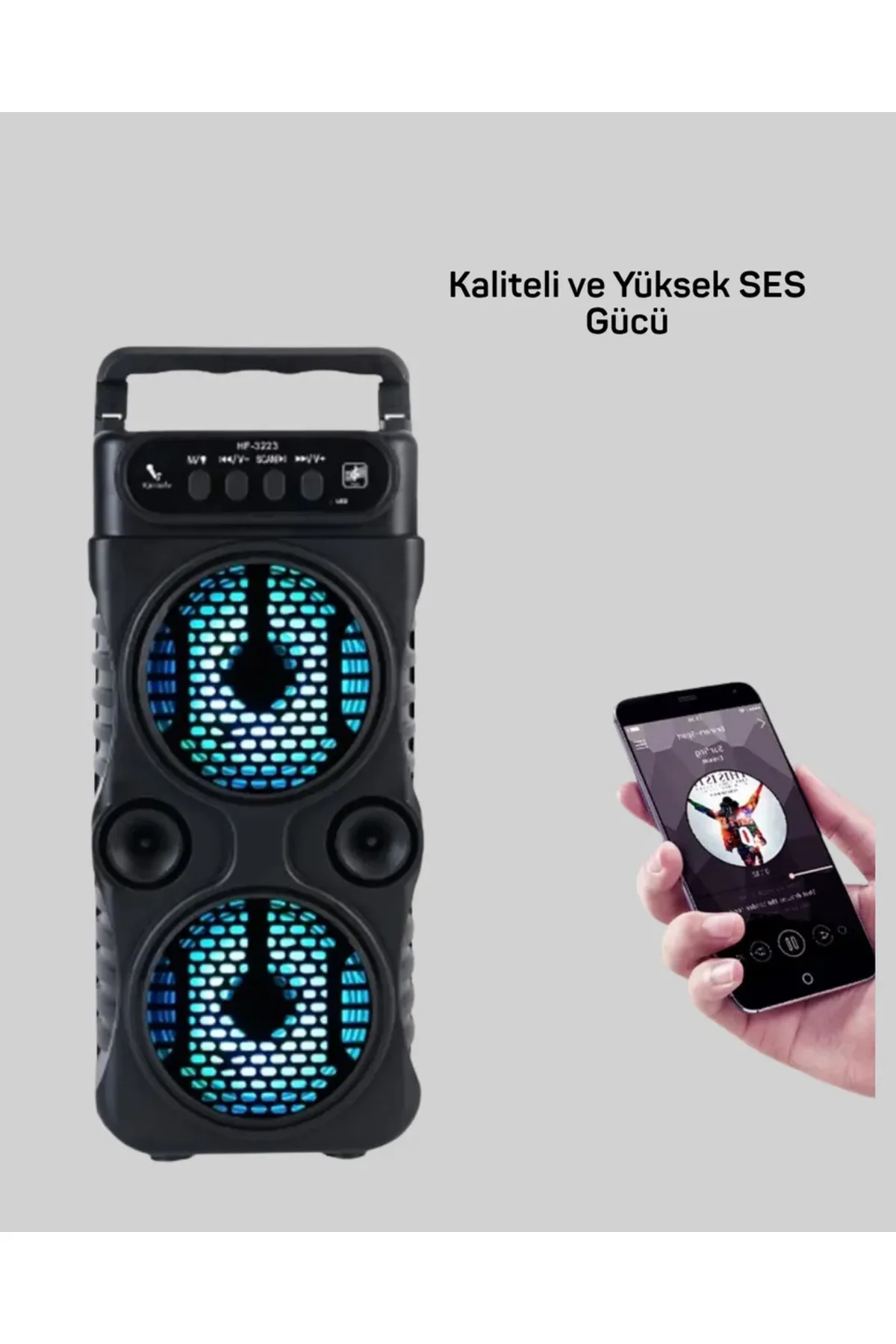 Kablosuz LED Işıklı Bluetooth Hoparlör – FM Radyolu, Mikrofon Girişli