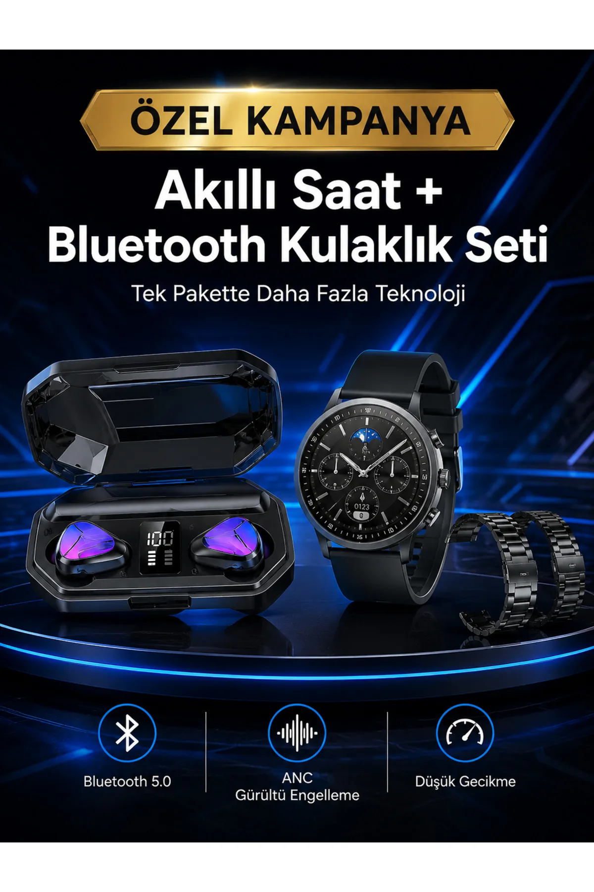 Yeni Nesil Kampanyası Bluetooth Bağlantılı Akıllı Saat ve Kablosuz Kulaklık Dijital Göstergeli