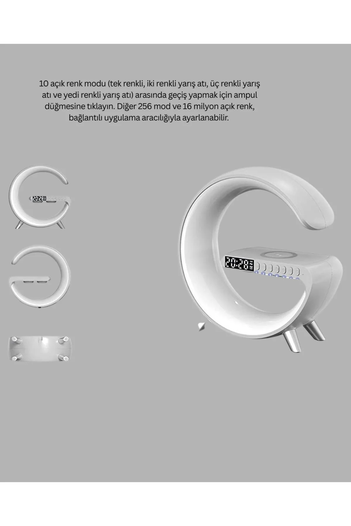 Kablosuz Şarjlı Atmosfer Lambası Bluetooth Hoparlör ve Akıllı Alarm Özellikli