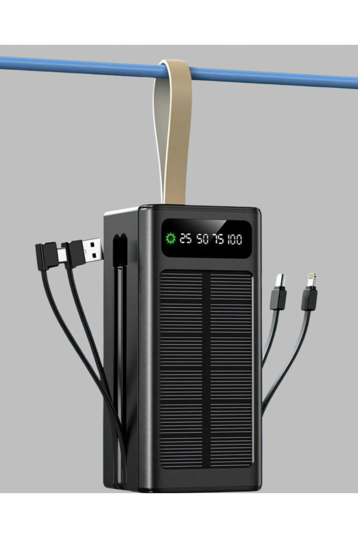 LED Aydınlatmalı Güneş Panelli Powerbank Seyahat ve Kamp İçin Taşınabilir Ş