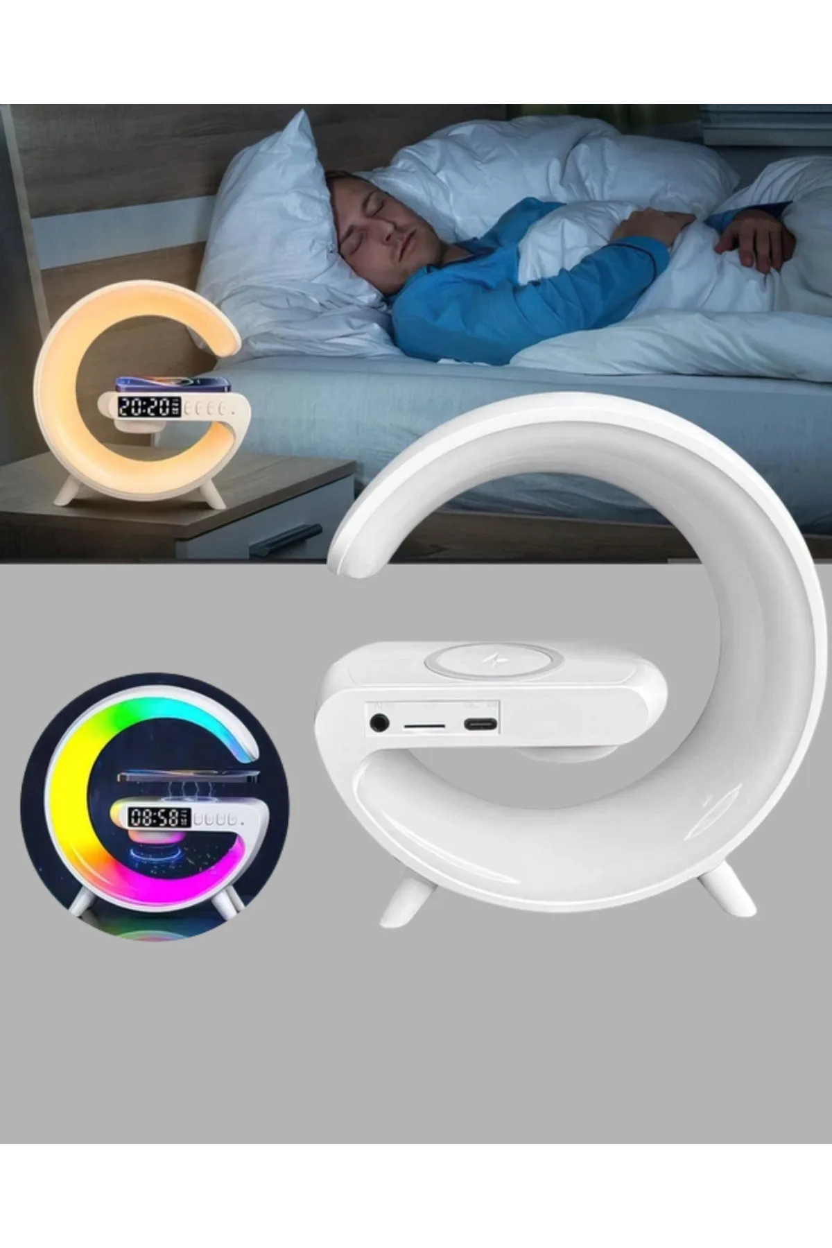 Kablosuz Şarjlı Atmosfer Lambası Bluetooth Hoparlör ve Akıllı Alarm Özellikli