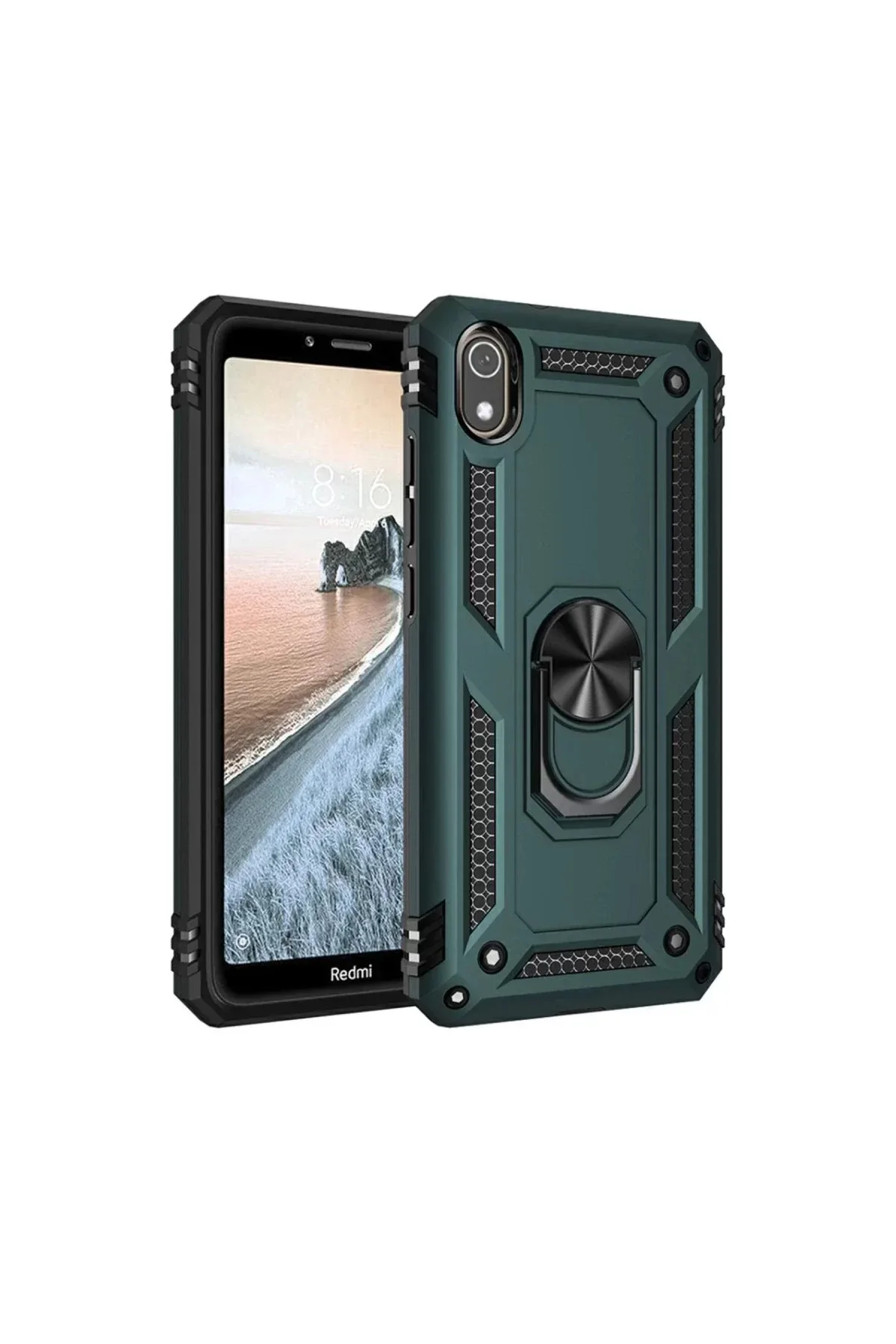 Newface Xiaomi Redmi 7A Kılıf Sofya Yüzüklü Silikon Kapak - Yeşil