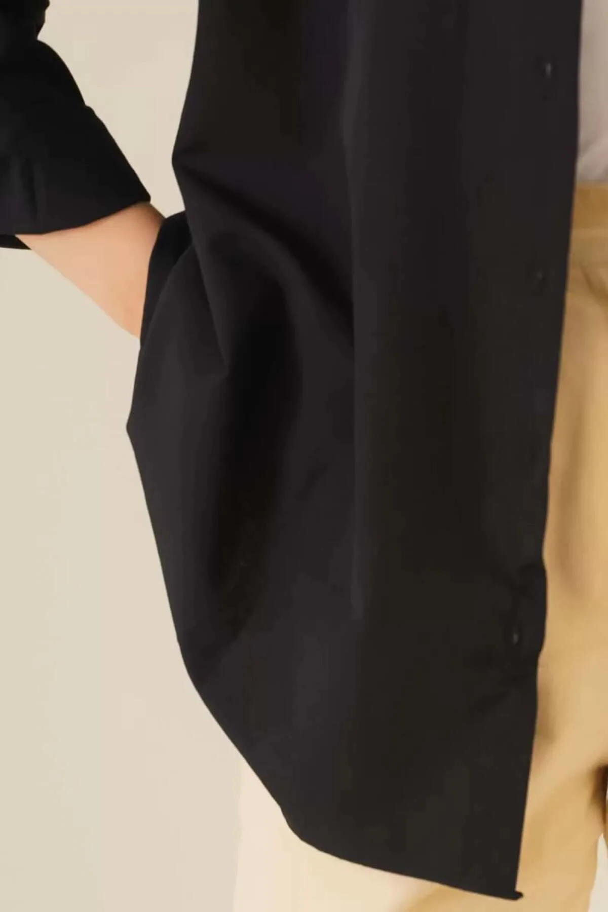 Kadın Oversize Kesim Basic Pamuklu Koyu Pembe Tesettür Gömlek