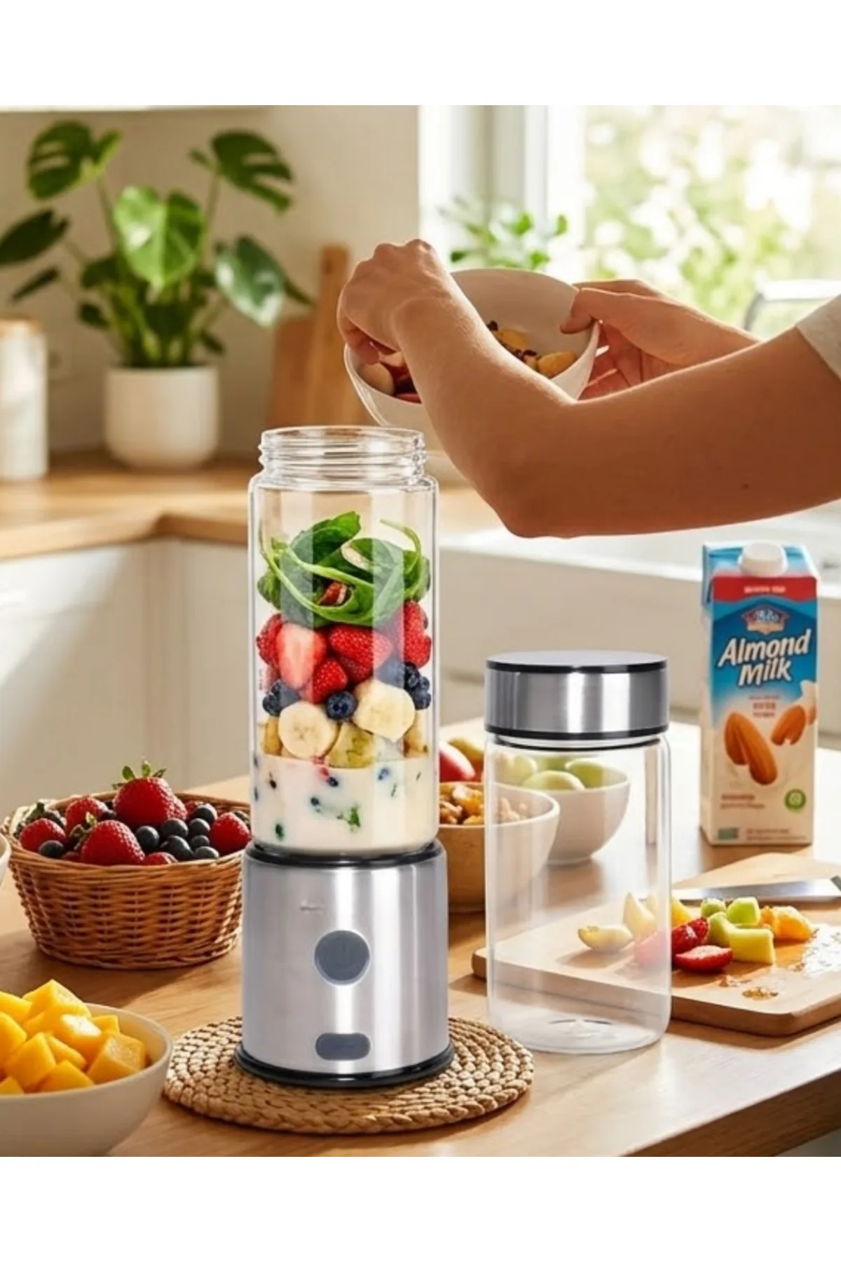 Taşınabilir Cam Blender 450 Ml 350 Ml Çift Hazneli Smoothie Blender