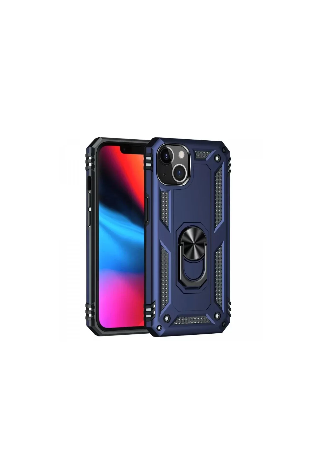 Newface iPhone 14 Kılıf Sofya Yüzüklü Silikon Kapak - Lacivert