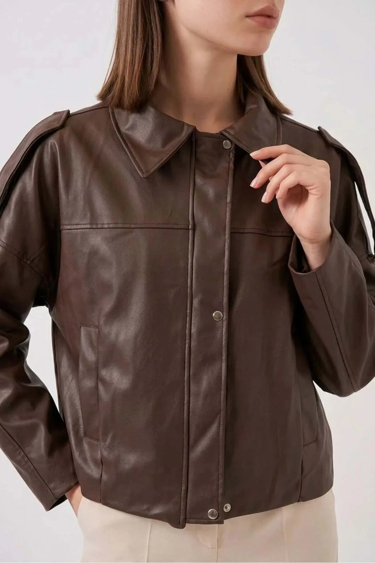Kadın Klasik Yaka Oversize Kiremit Ceket