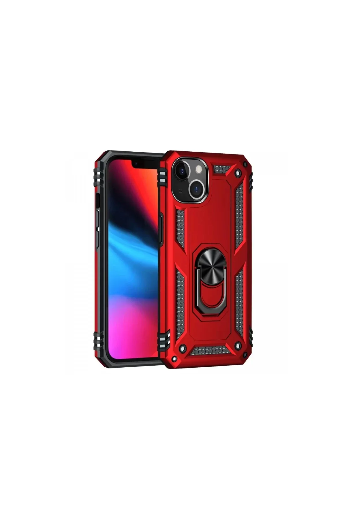 Newface Apple iPhone 14 Plus Kılıf Sofya Yüzüklü Silikon Kapak - Kırmızı