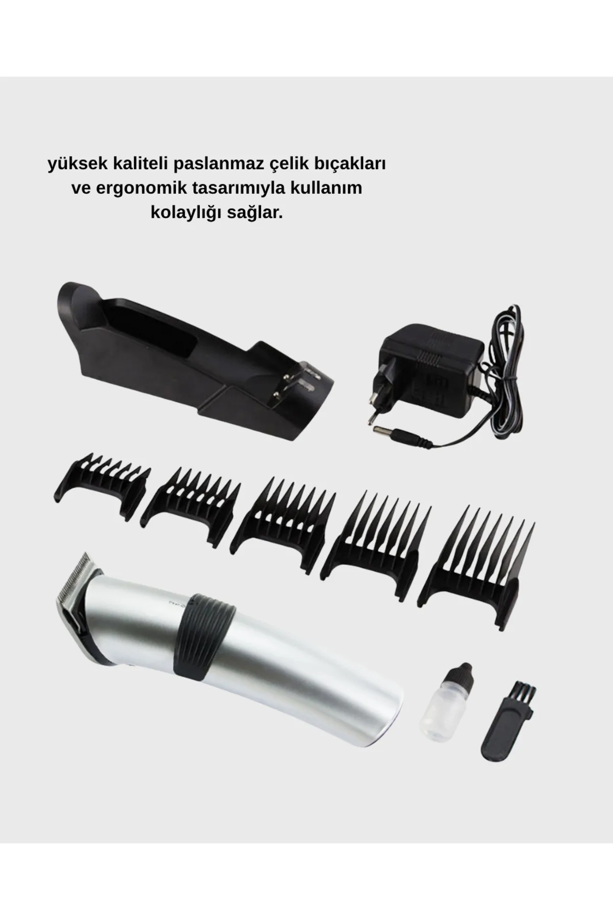 Kablosuz Profesyonel Tıraş Makinesi – Şarjlı, 60 Dakika Kullanım Süreli, Çelik Bıçaklı, Sessiz Motor