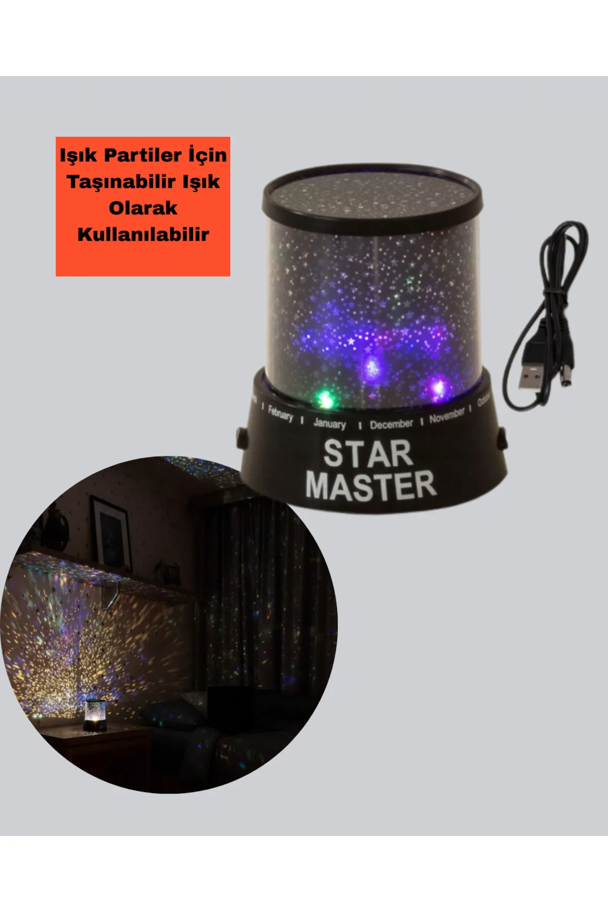 Galaxy Efektli LED Projektör Taşınabilir Yıldız Gece Lambası