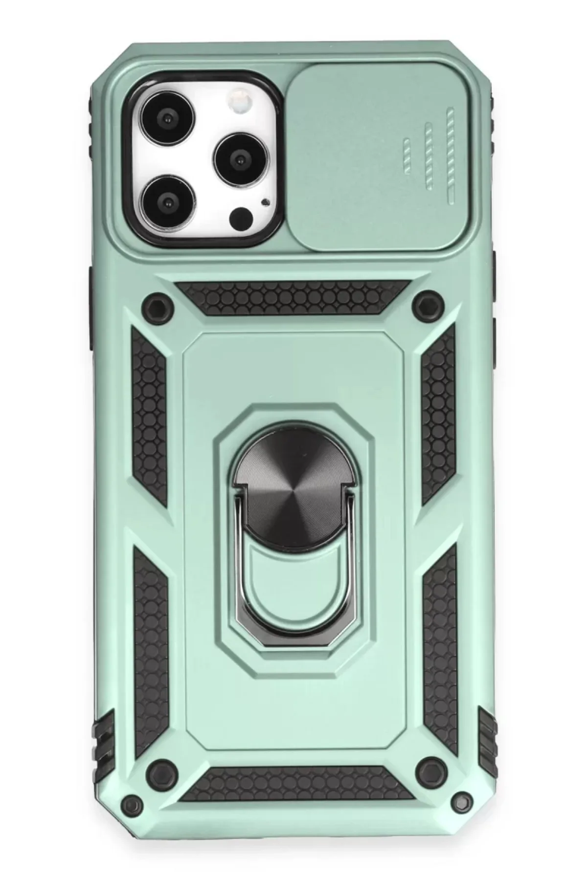Newface Apple iPhone 12 Pro Max Kılıf Pars Lens Yüzüklü Silikon - Yeşil