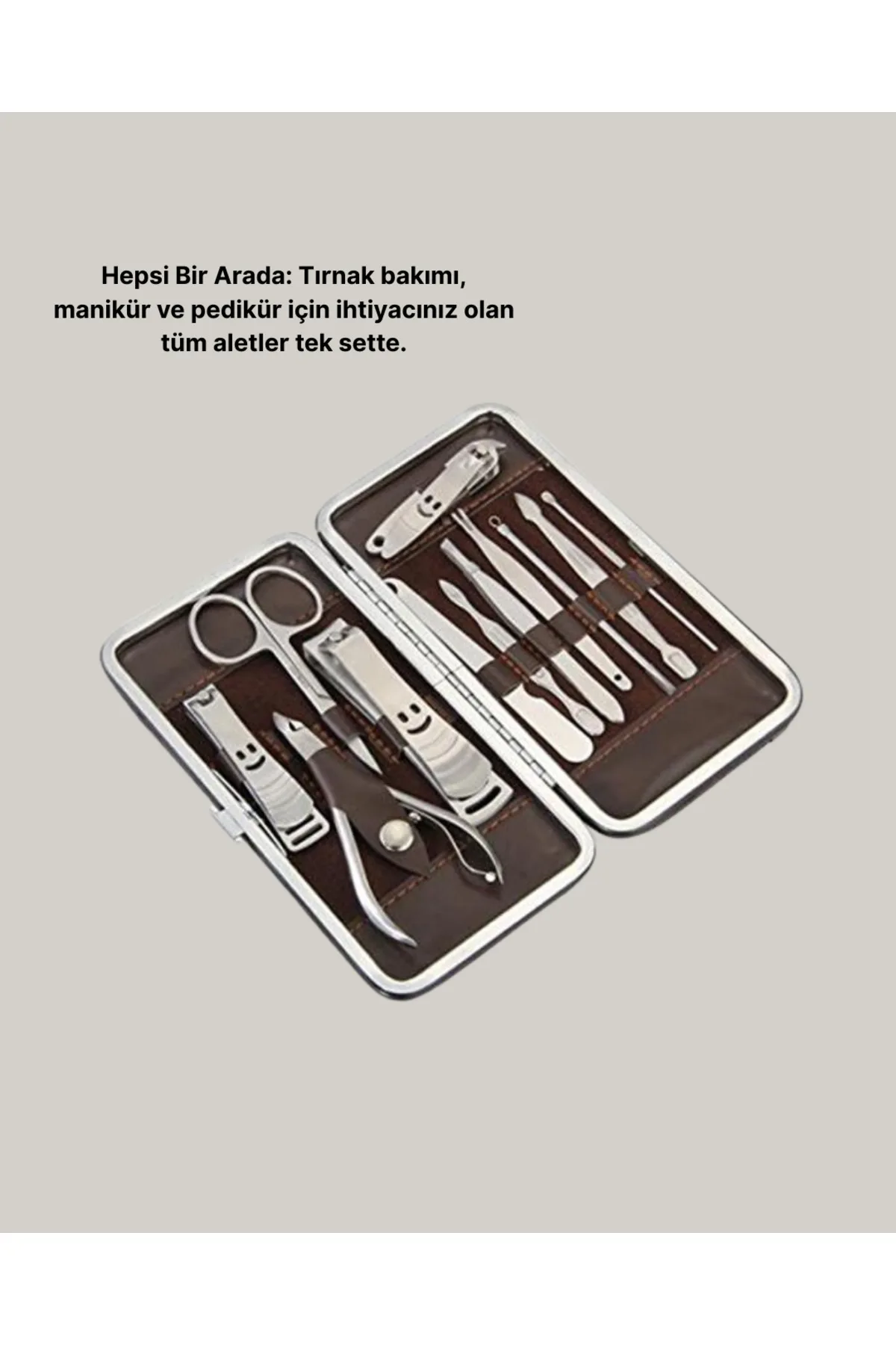 Özel Deri Çantalı 12 Parça Manikür Pedikür Bakım Seti Paslanmaz Çelik