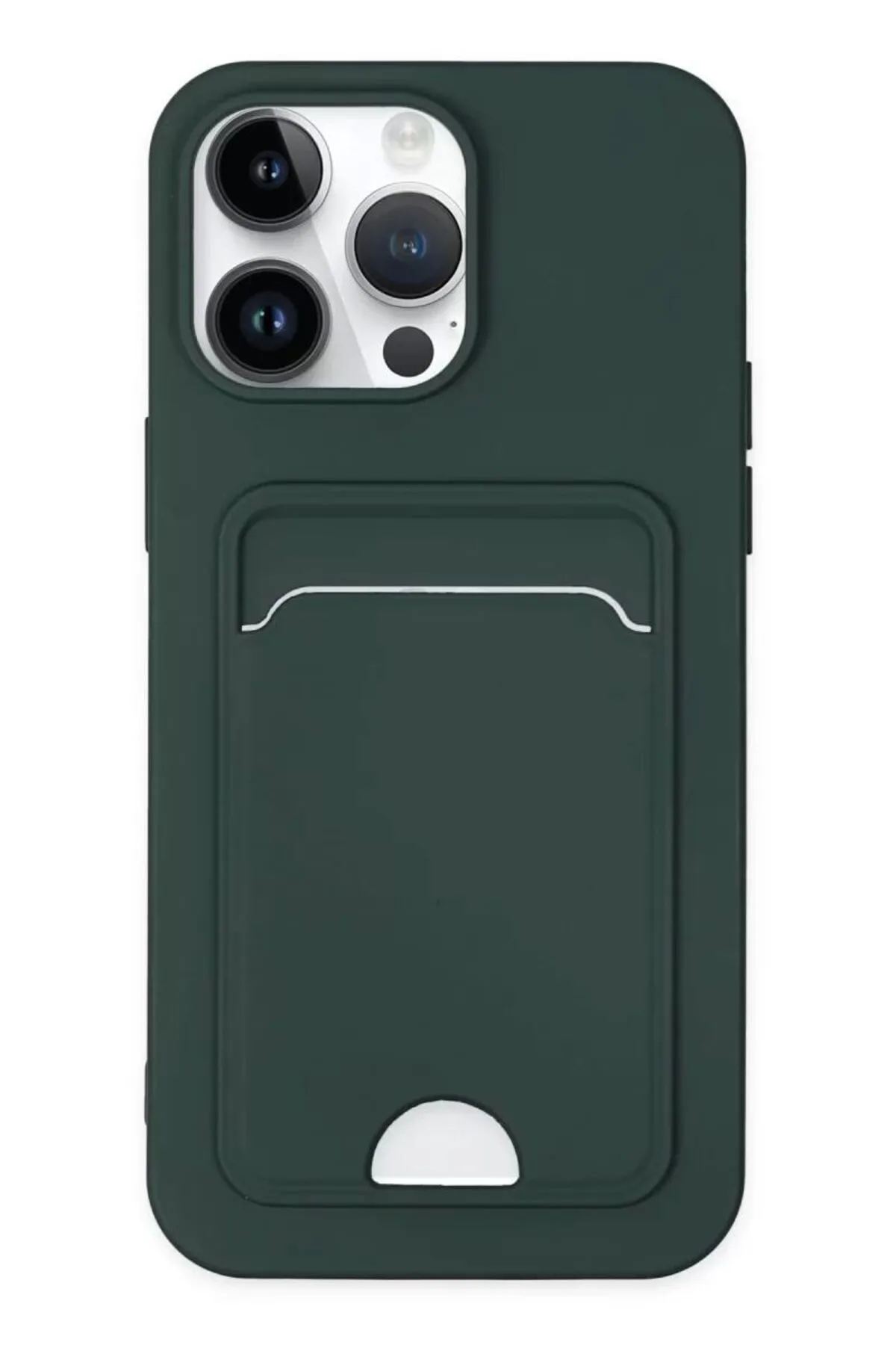 Newface Apple iPhone 14 Pro Kılıf Kelvin Kartvizitli Silikon - Koyu Yeşil