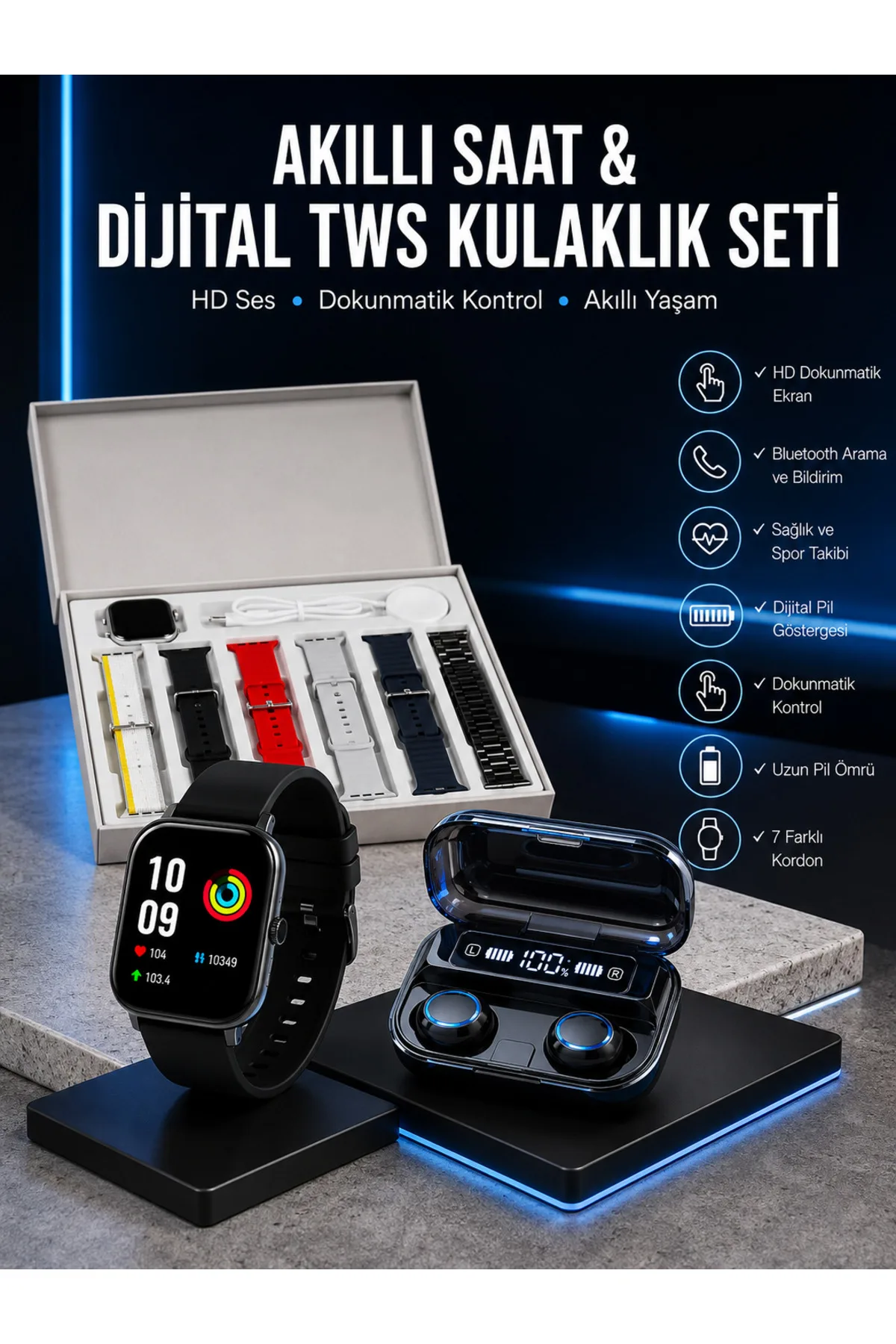 Yeni Model Akıllı Saat ve Kulaklık Kampanyası Nabızz Ölçer Bluetooth Bağlantılı Uzun Pil Ömrü