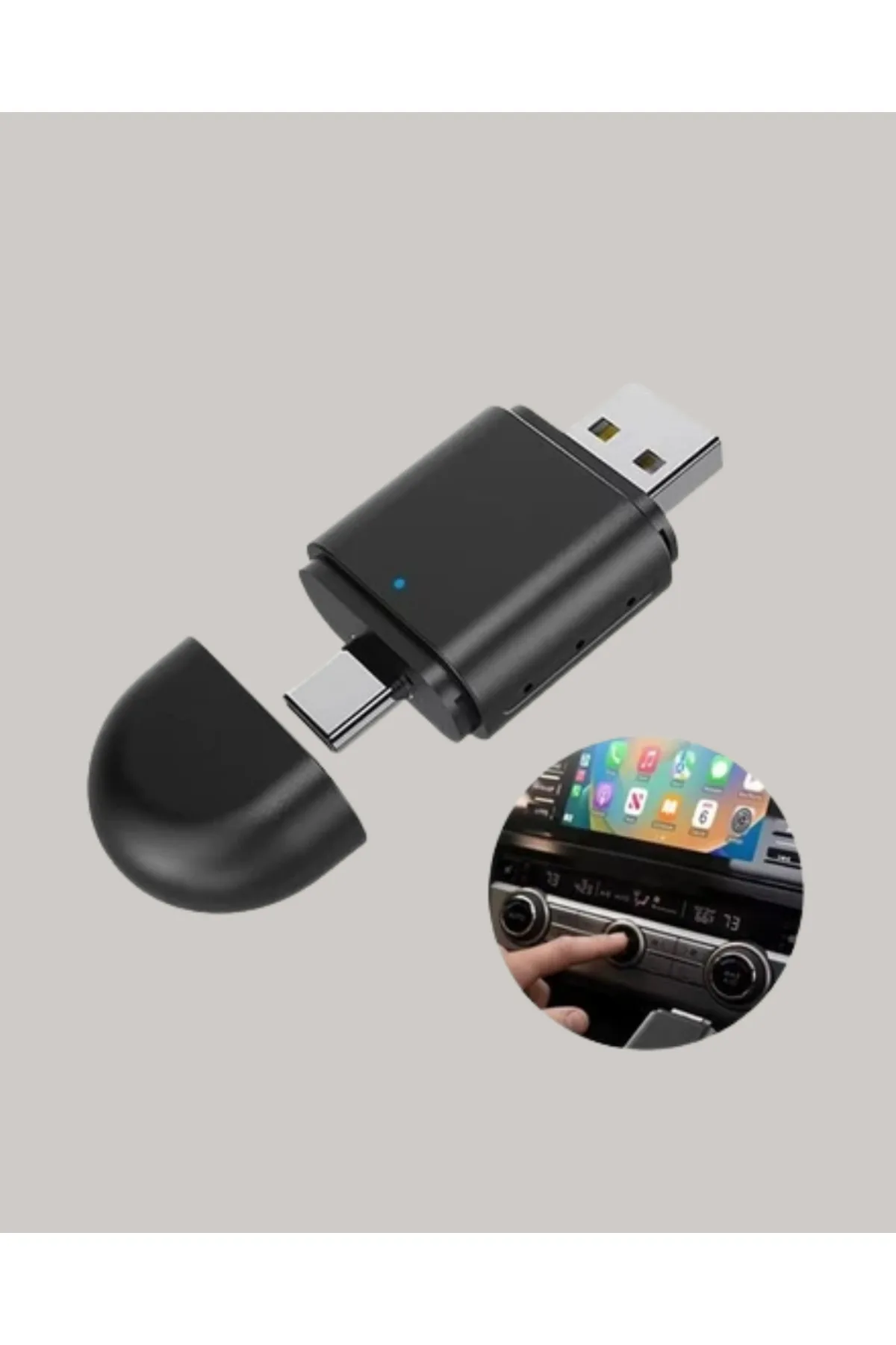 Kablosuz CarPlay ve Android Auto Dönüştürücü – USB-A &amp; Type-C Girişli Akıllı Adaptör