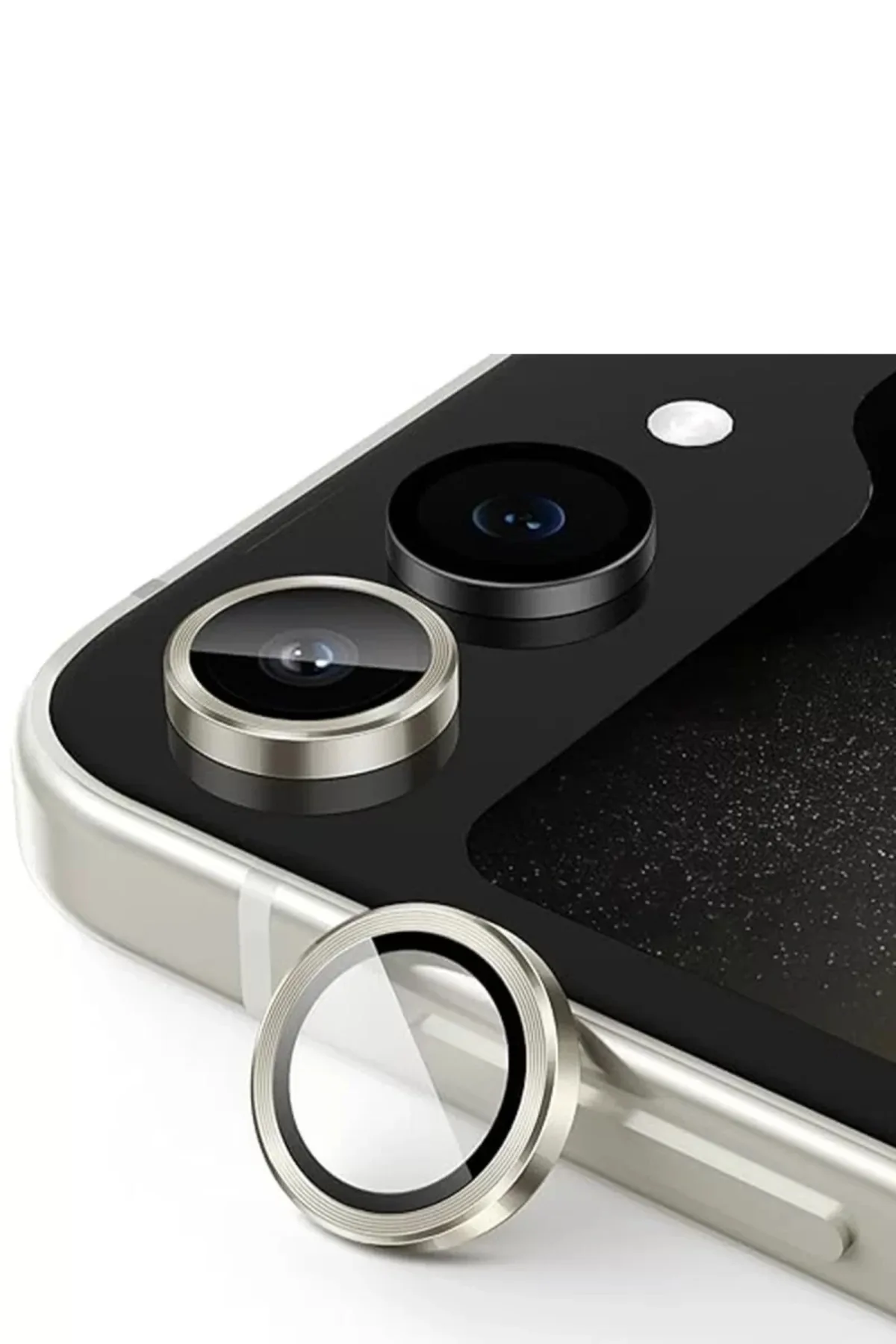 Newface Samsung Galaxy Z Flip 5 Valdez Metal Kamera Lens - Krem