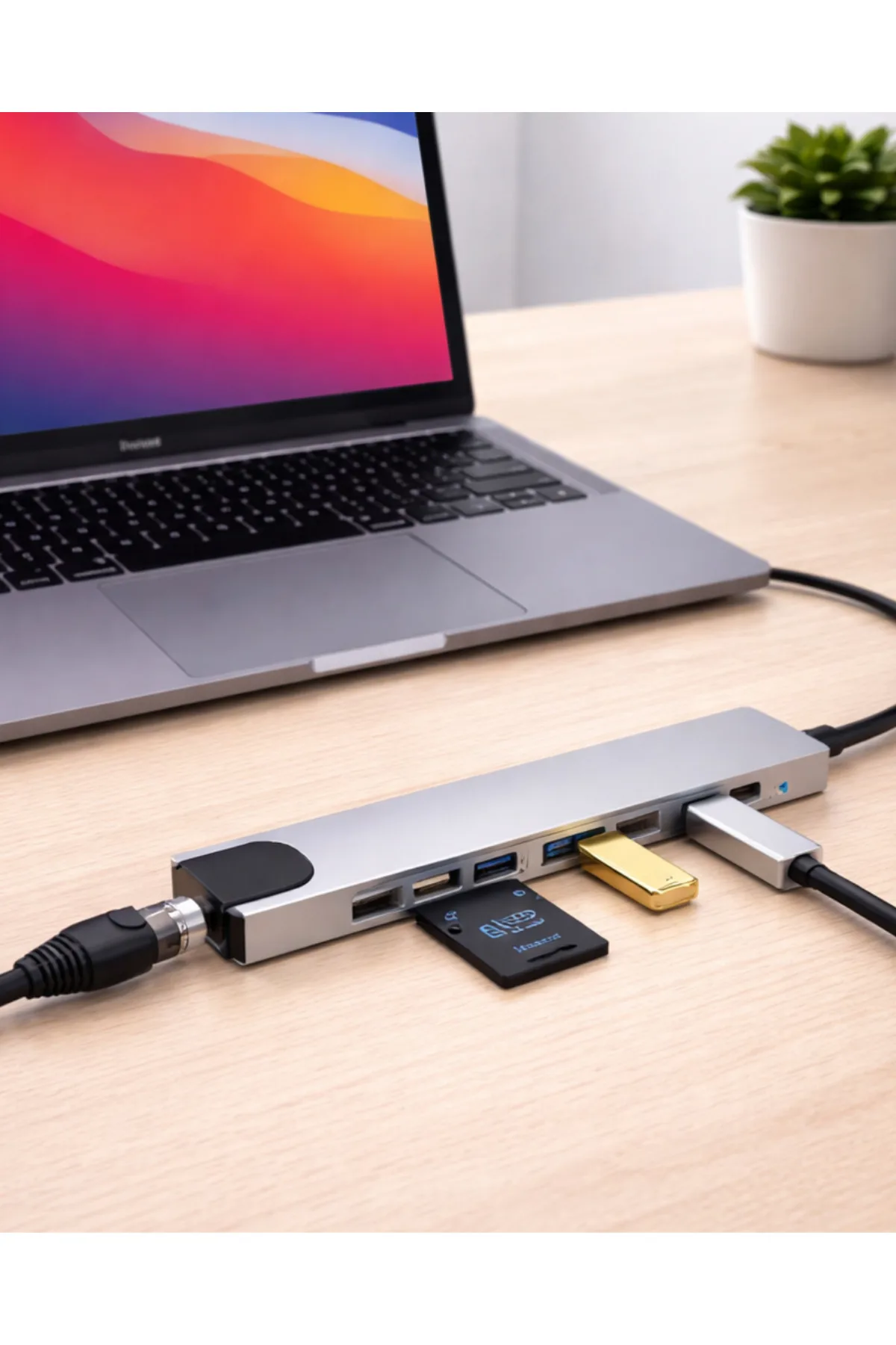Type C Hub Çoklayıcı 8 Port USB HDMI RJ45 Kart Okuyucu