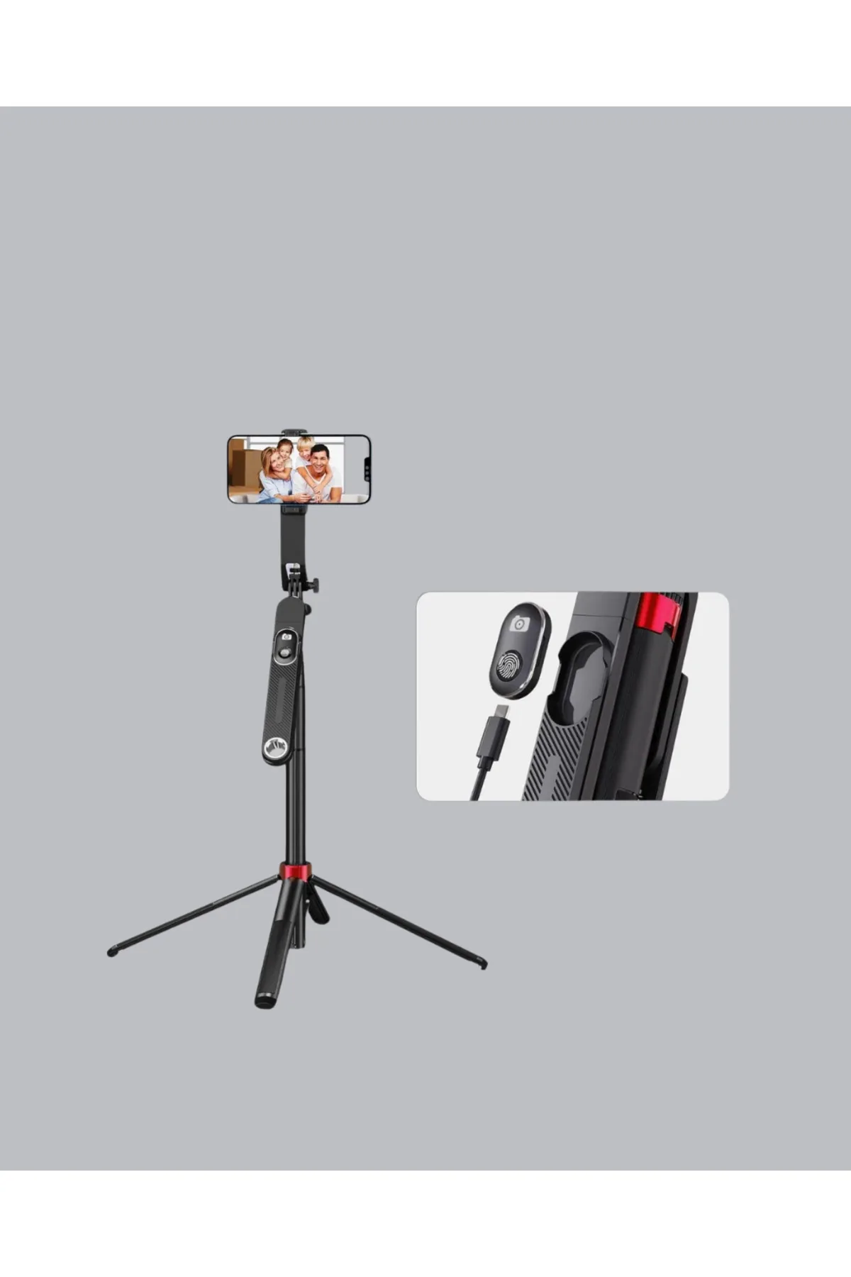 Vlog ve Canlı Yayın İçin Çift Yaka Mikrofonu ve Tripodlu Selfie Çubuğu Seti