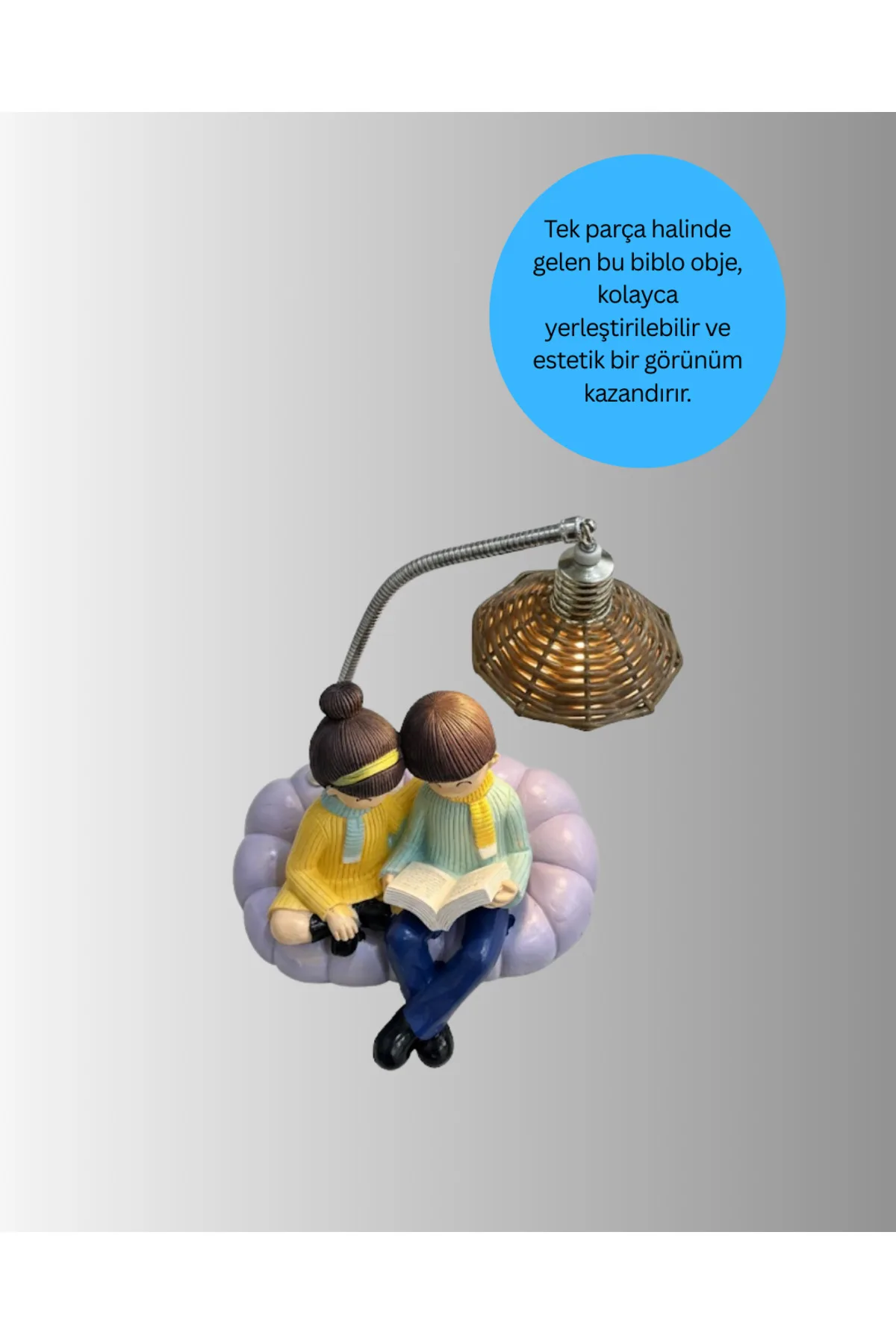 Sevgiliye Özel Çift Figürlü LED Masa Lambası Okuyan Çift Tasarım