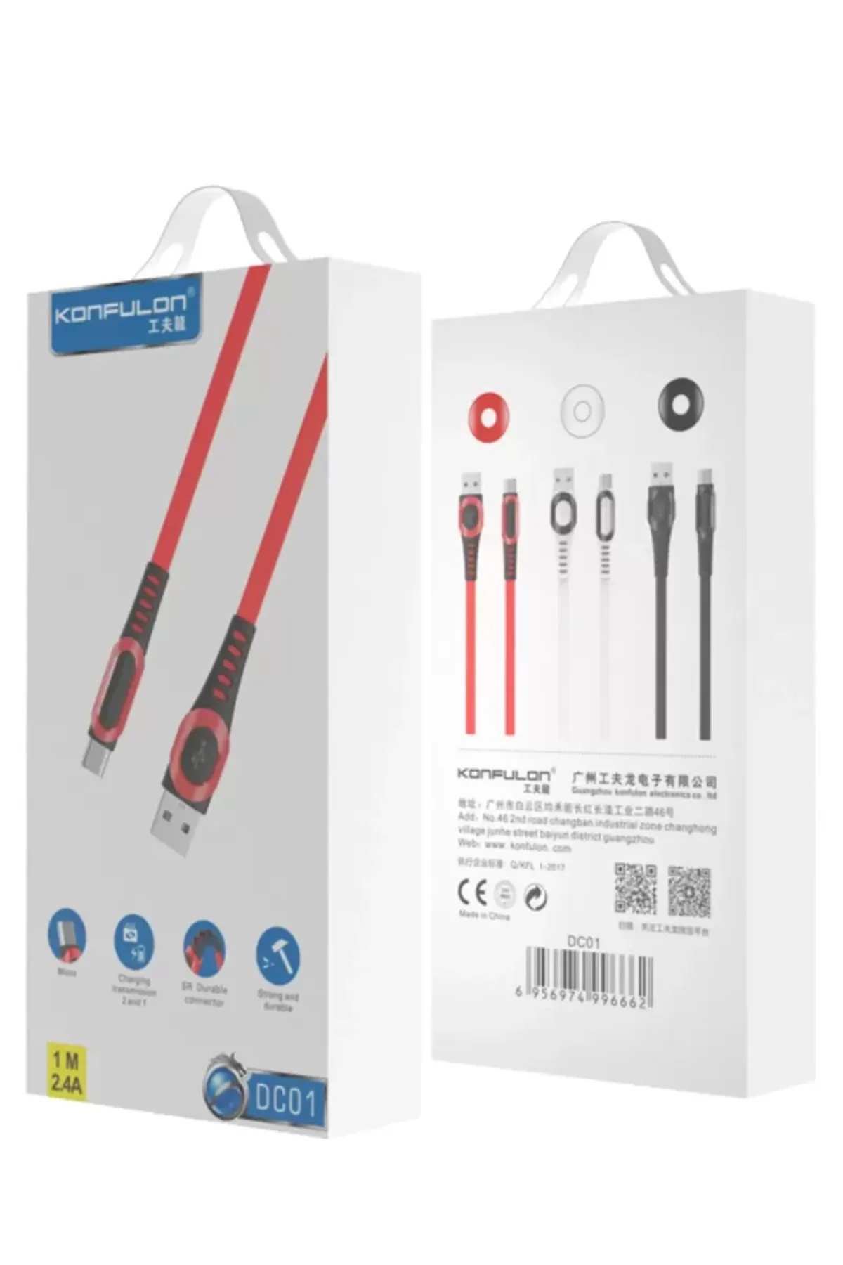 Konfulon DC01 Süper Hızlı Micro USB Kablo 1M 2.4A - Siyah
