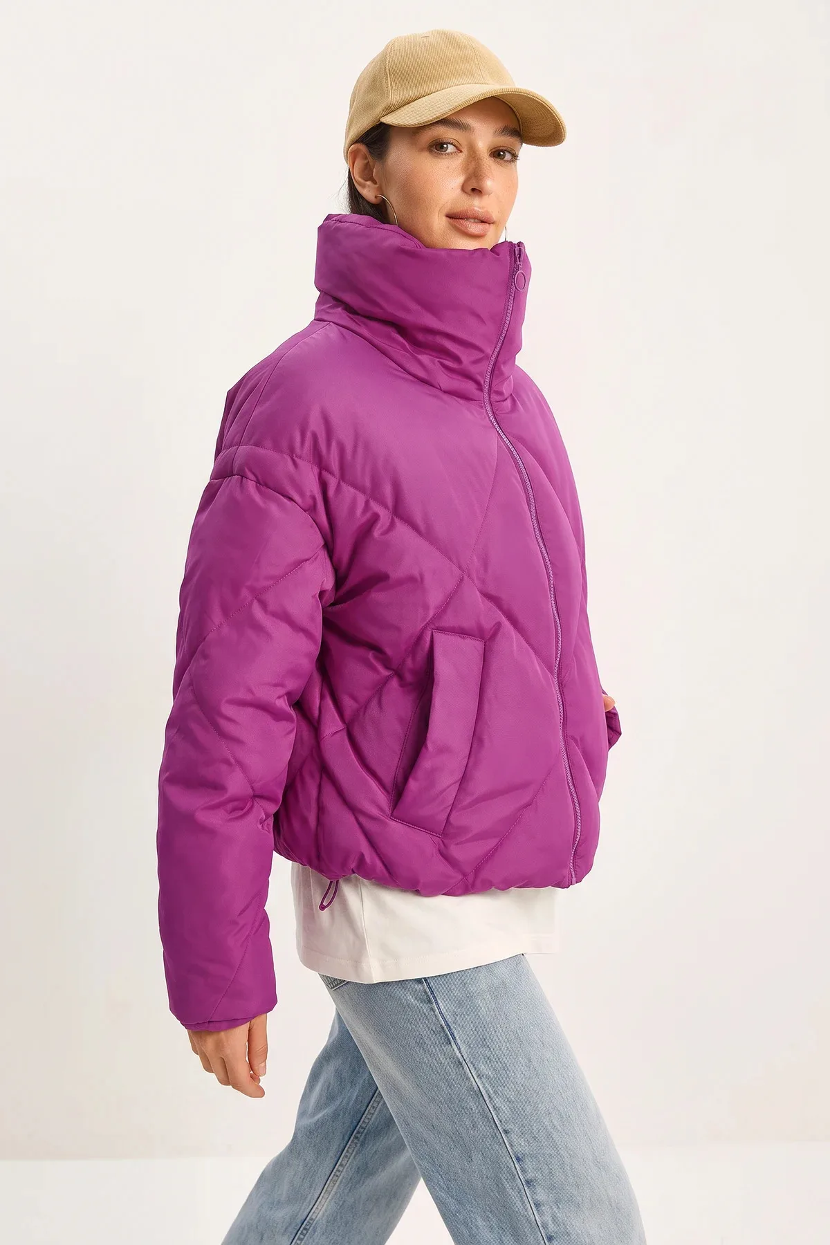 Kadın Oversize Şişme Fuşya Mont