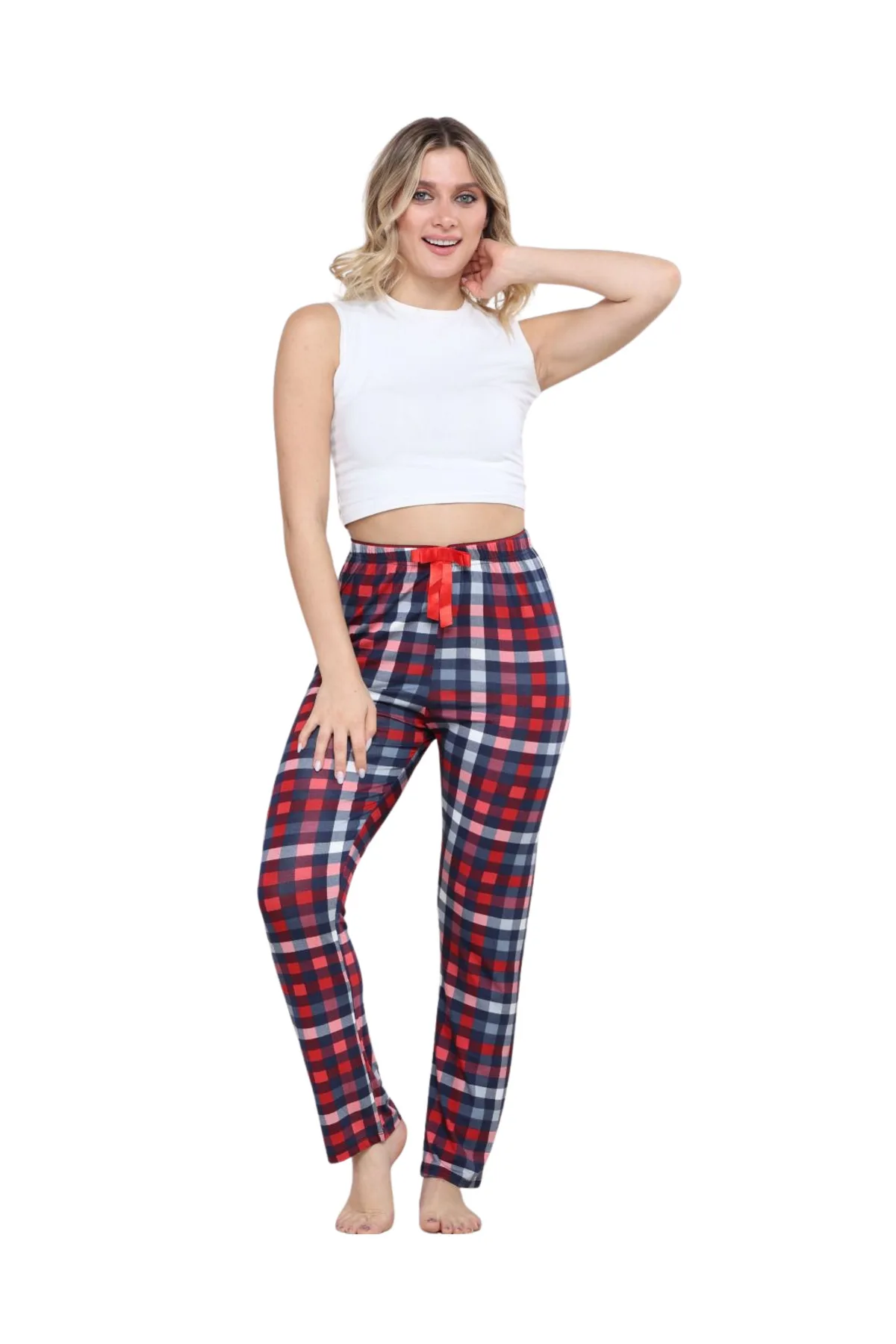 Pijama Altı Modal Ring Viskon Kumaş-Pöti Kare Desenli