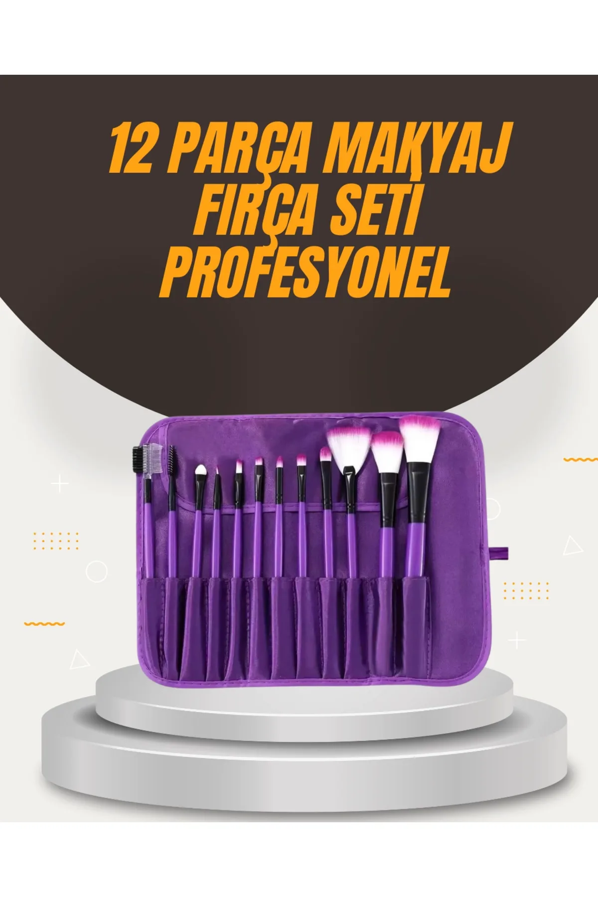 Fondöten, Allık ve Far Uygulamalarına Uygun 12 Parça Makyaj Fırça Takımı Ergonomik Saplı