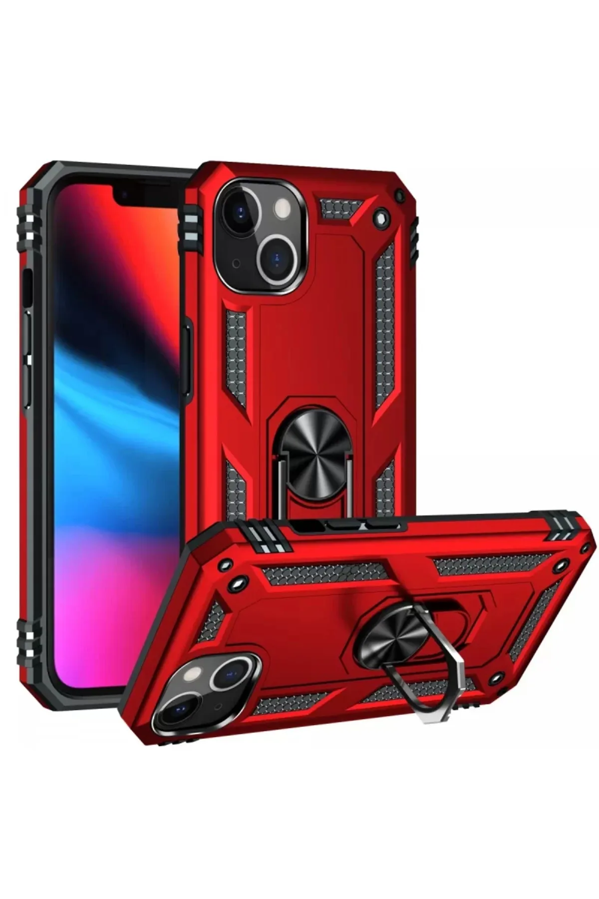 Newface Apple iPhone 14 Plus Kılıf Sofya Yüzüklü Silikon Kapak - Kırmızı