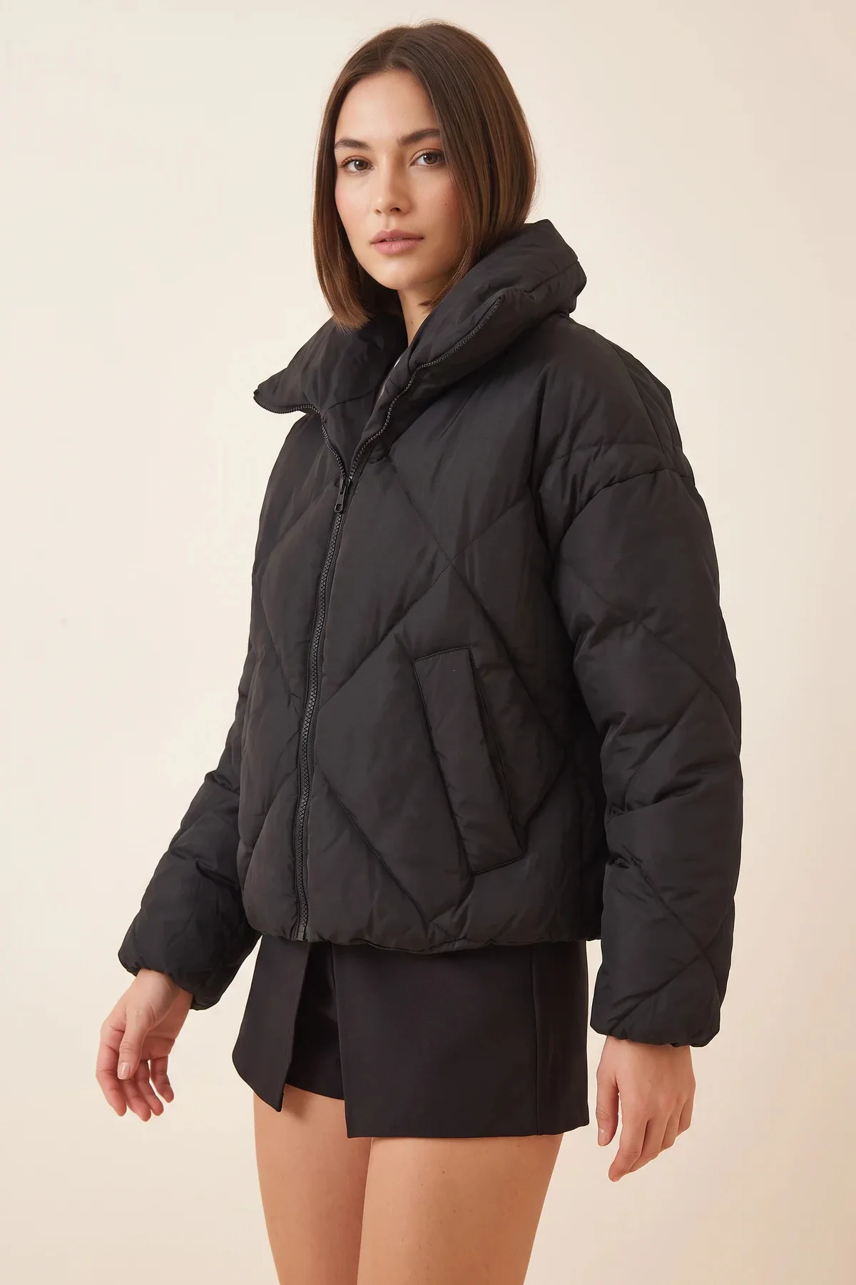 Kadın Oversize Siyah Mont