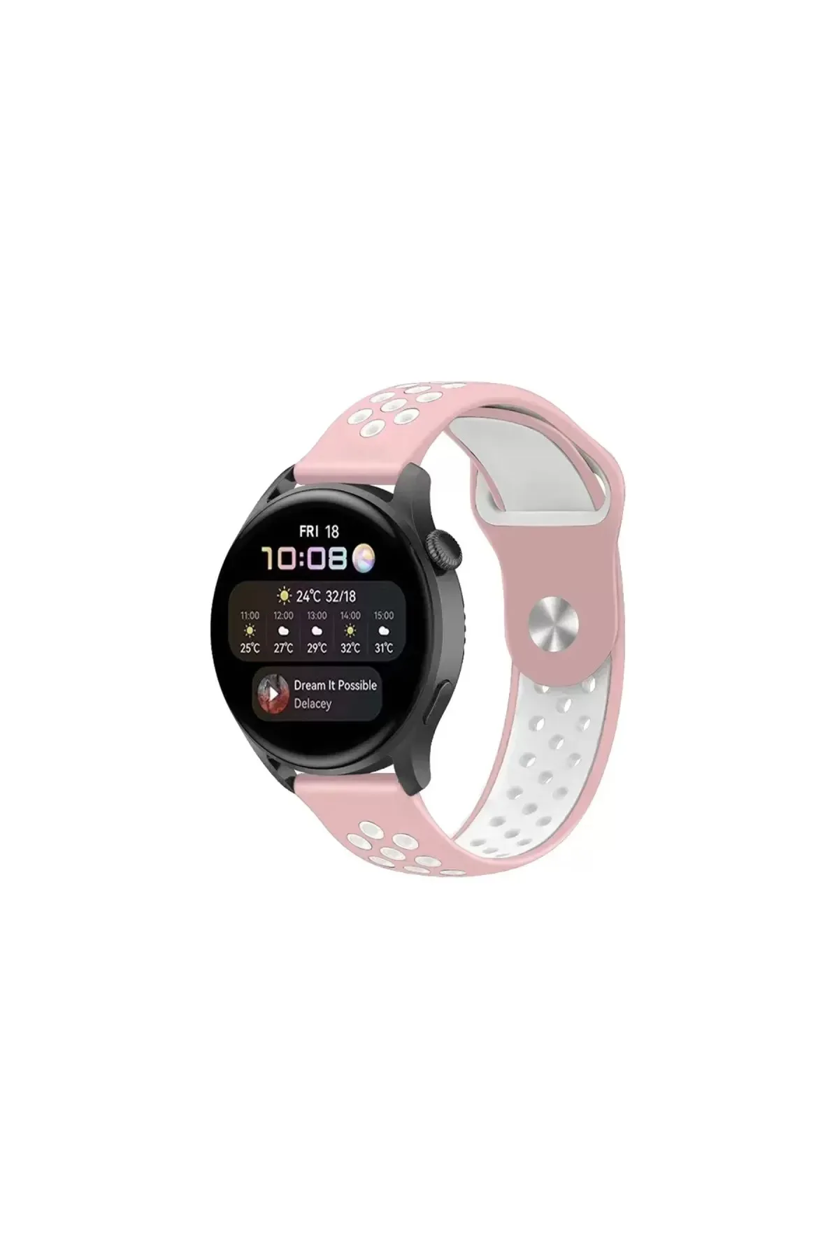 Newface Watch 22mm Spor Delikli Kordon - Pembe-Beyaz