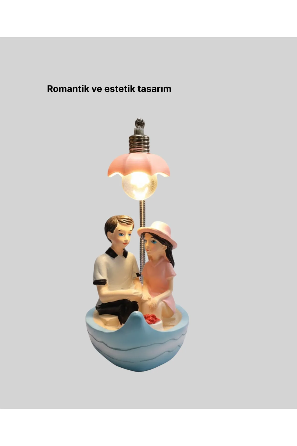 El Ele Tutuşan Çift Figürlü Dekoratif Gece Lambası Romantik Tasarım
